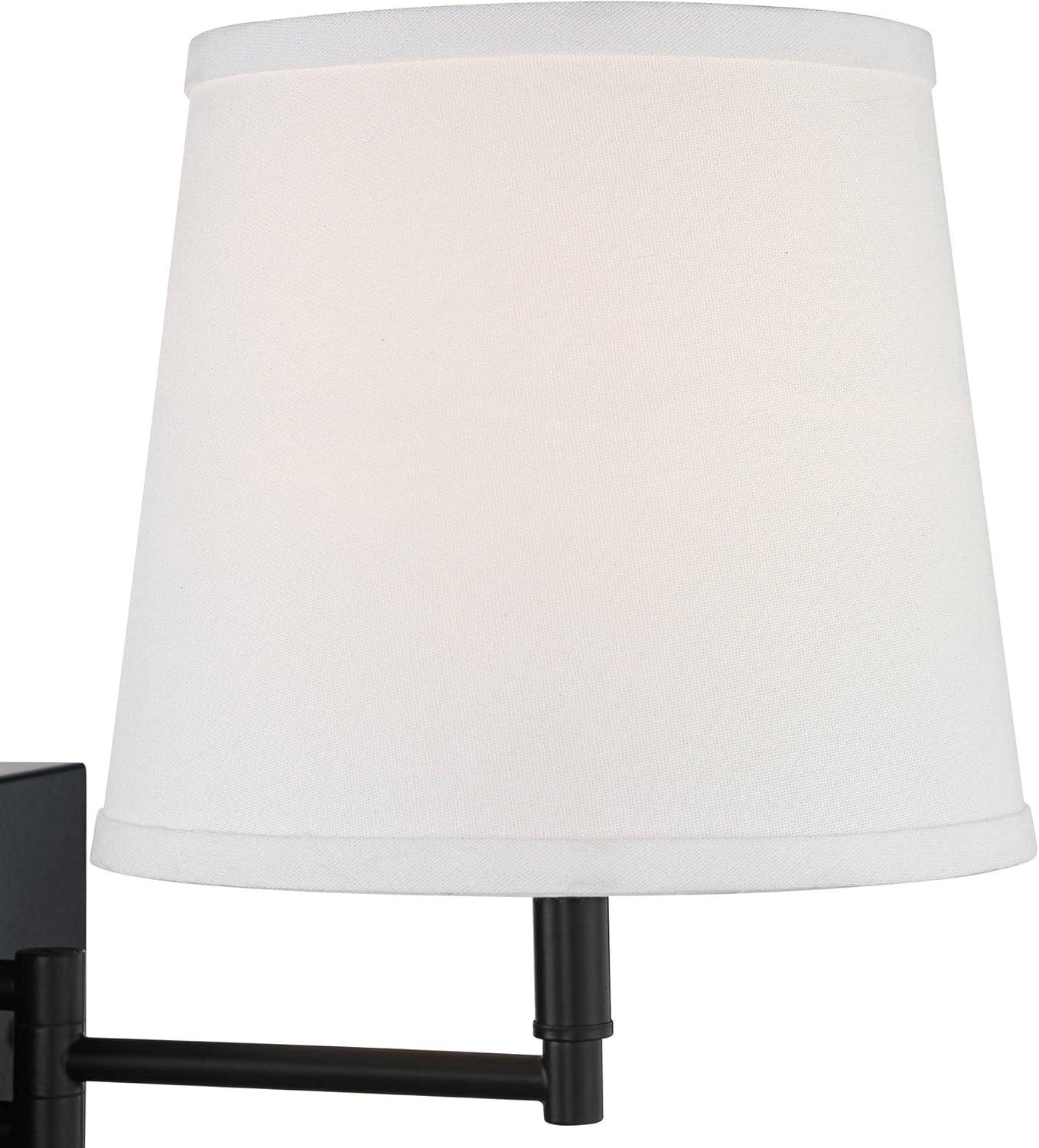 360 Lighting Lanett Modern Swing Arm Wall Lamps Set of 2 Black Plug-in Light Fixture with USB Charging Port White Lamp Shade for Bedroom Living Room