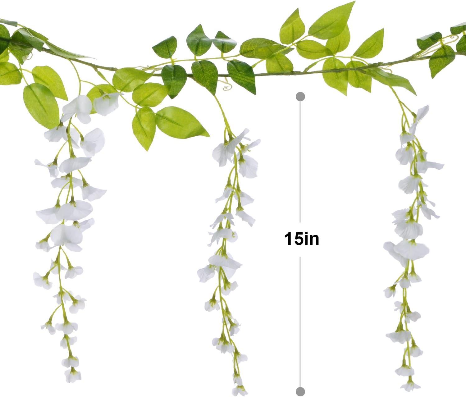 COM4SPORT Wisteria Artificial Flowers Garland, 4Pcs Total 28.8ft White Artificial Wisteria Vine Silk Hanging Flower for Home Garden Outdoor Ceremony Wedding Arch Floral Decor