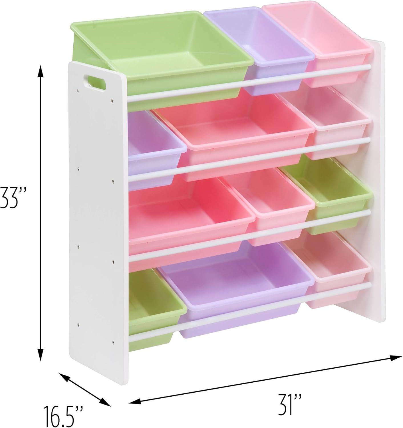 Honey-Can-Do Toy Organizer with 12 Plastic Storage Bins, White/Multicolor