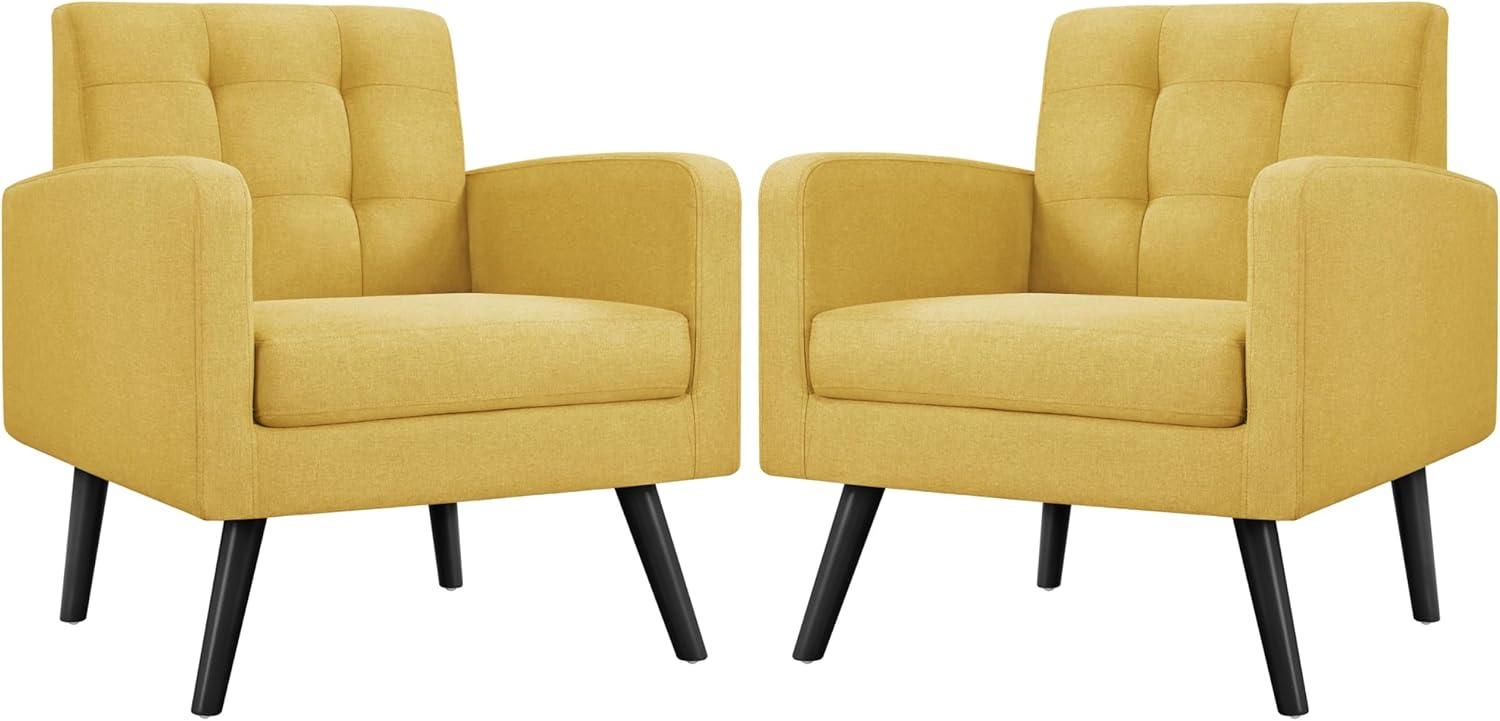 Yaheetech Set of 2 Mid Century Tufted Back Accent Arm Chair with Rubberwood Legs, Yellow