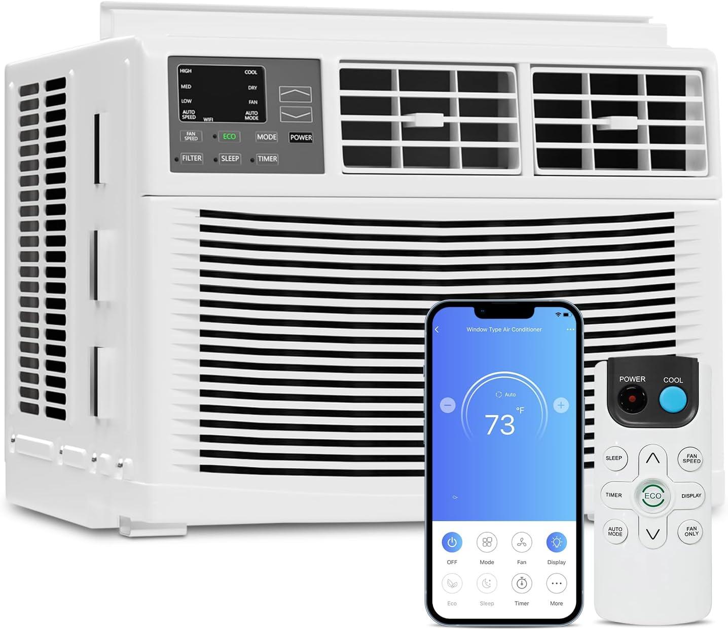 Bring Home Furniture 8000 BTU Smart Window Air Conditioner with WiFi/App Control & Energy Star 24H Scheduling & Remote Included Cools 350 Sq.Ft. for Bedroom Living Room
