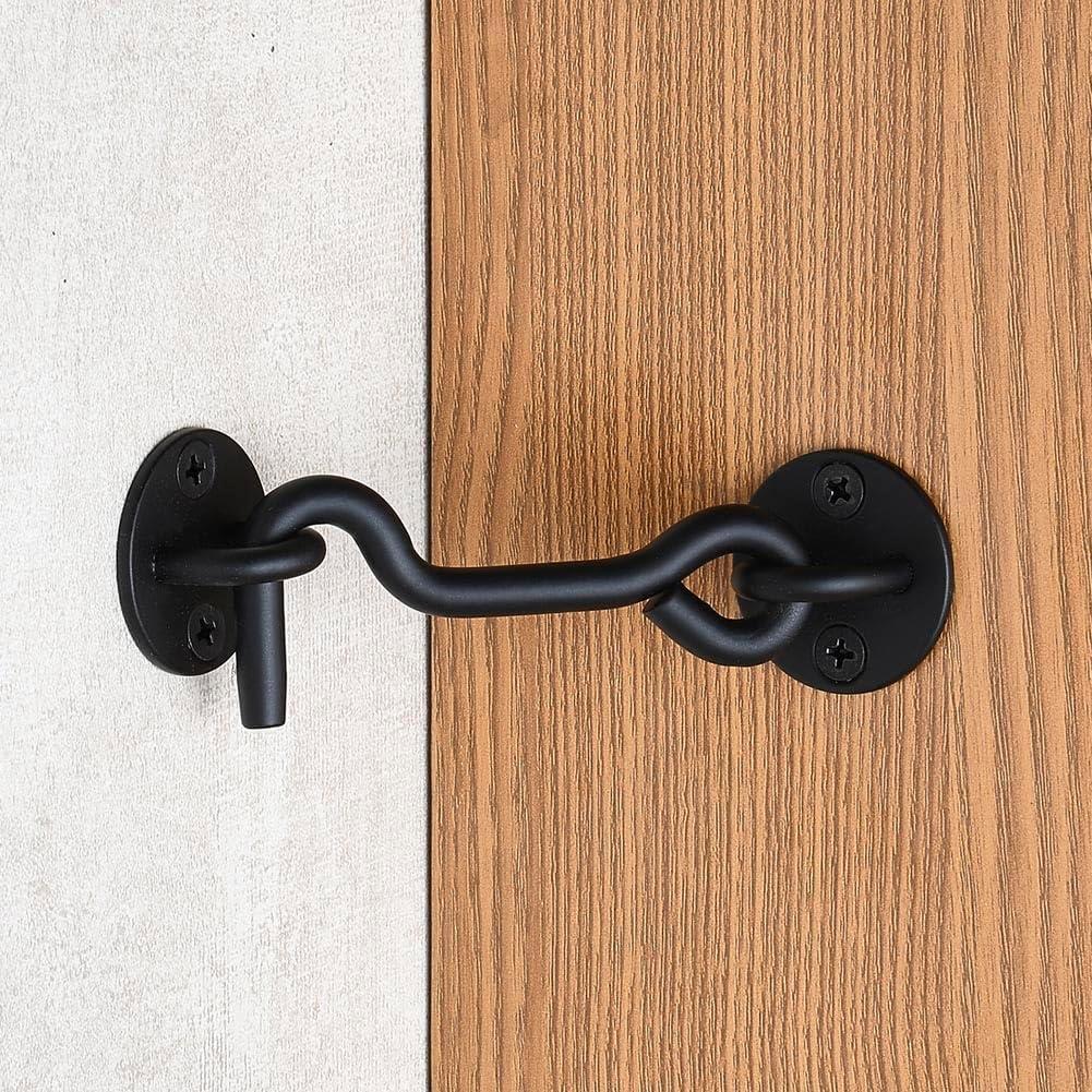 MAXAYA 4” Privacy Hook And Eye Gate Latch Easy Lock For Barn Door, Blac...