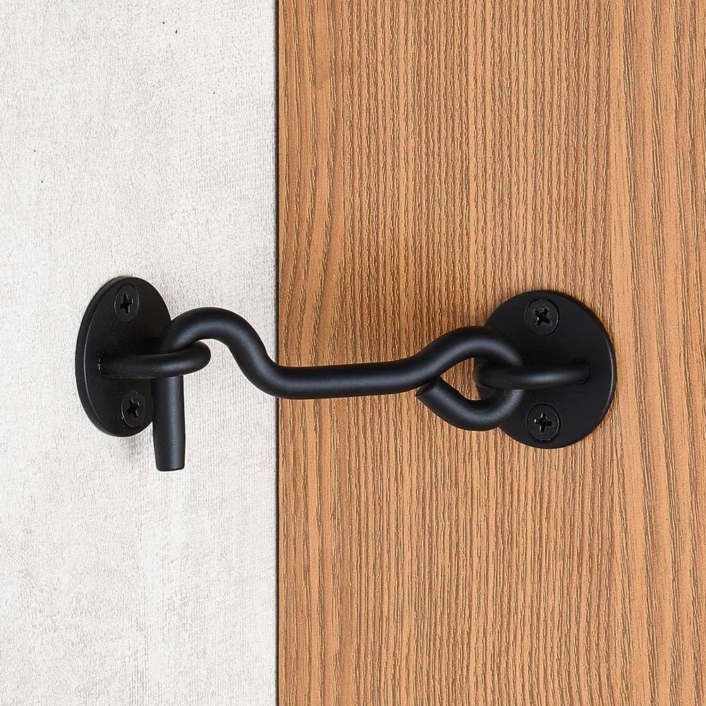 MAXAYA 4” Privacy Hook And Eye Gate Latch Easy Lock For Barn Door, Blac...