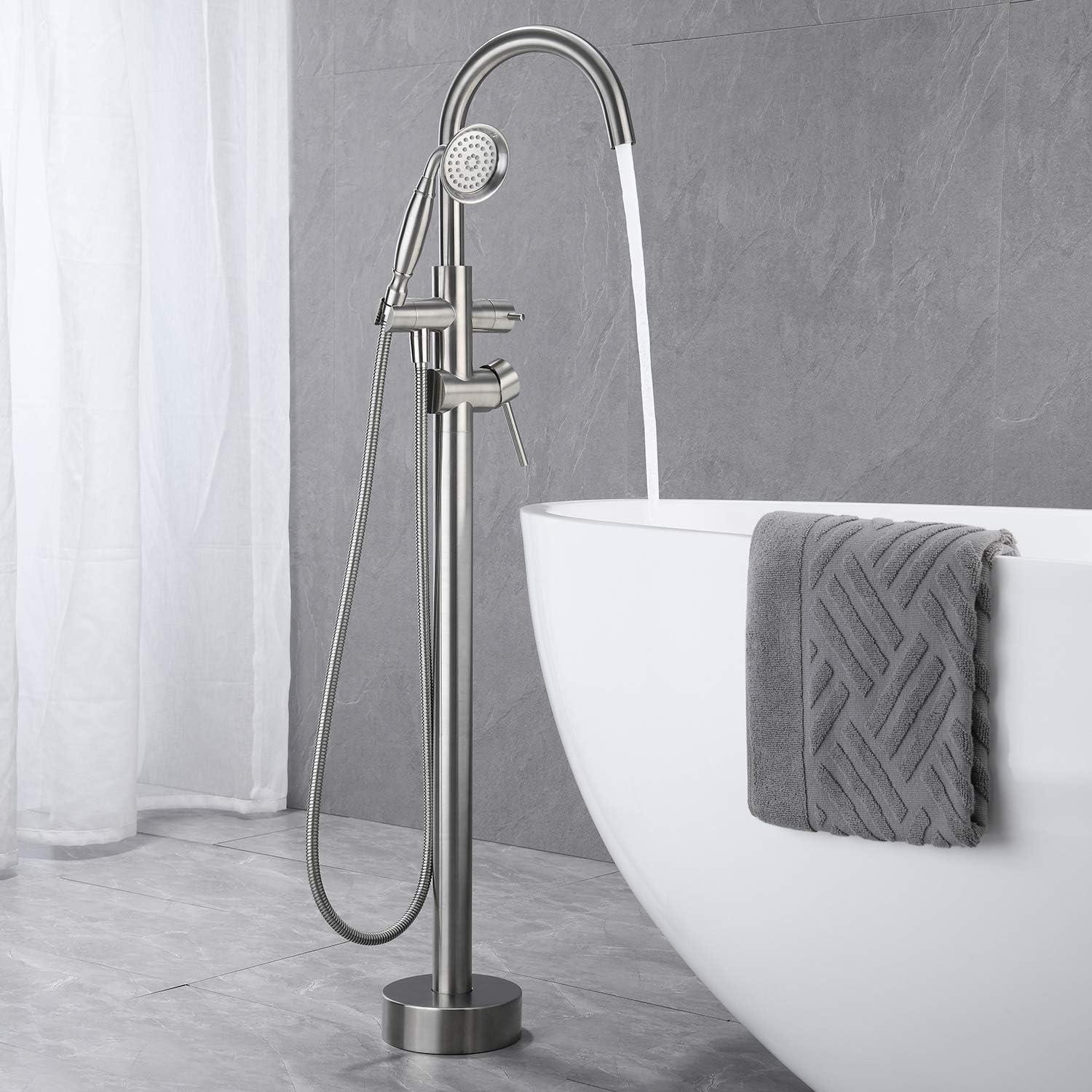 Tub Filler Freestanding Bathtub Faucet Floor Mounted Brass Bathroom Tub Faucets with Hand Shower