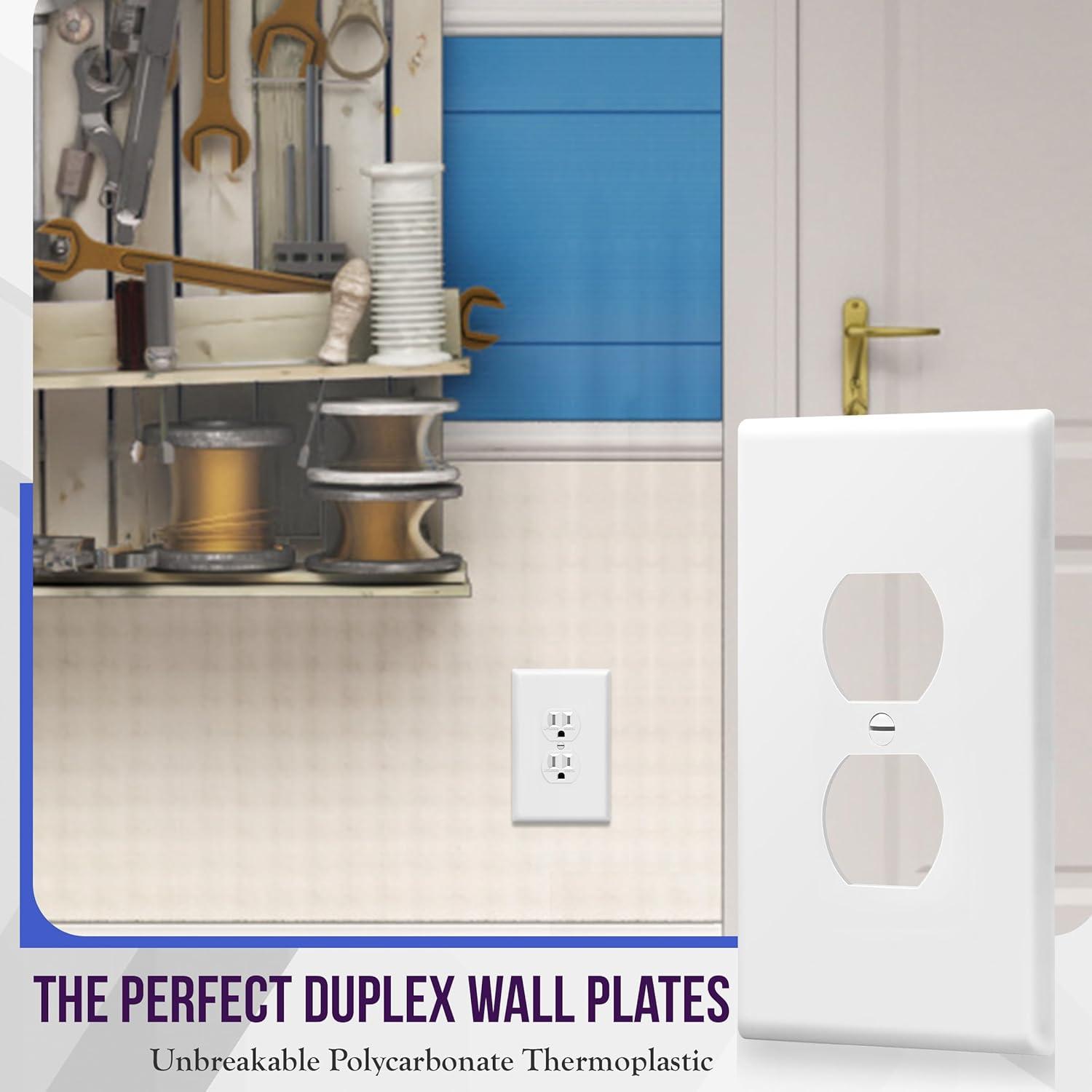 ENERLITES Jumbo Duplex Wall Plate, Oversized Receptacle Outlet Cover, 1-Gang, Polycarbonate Thermoplastic, 8821O-W, White