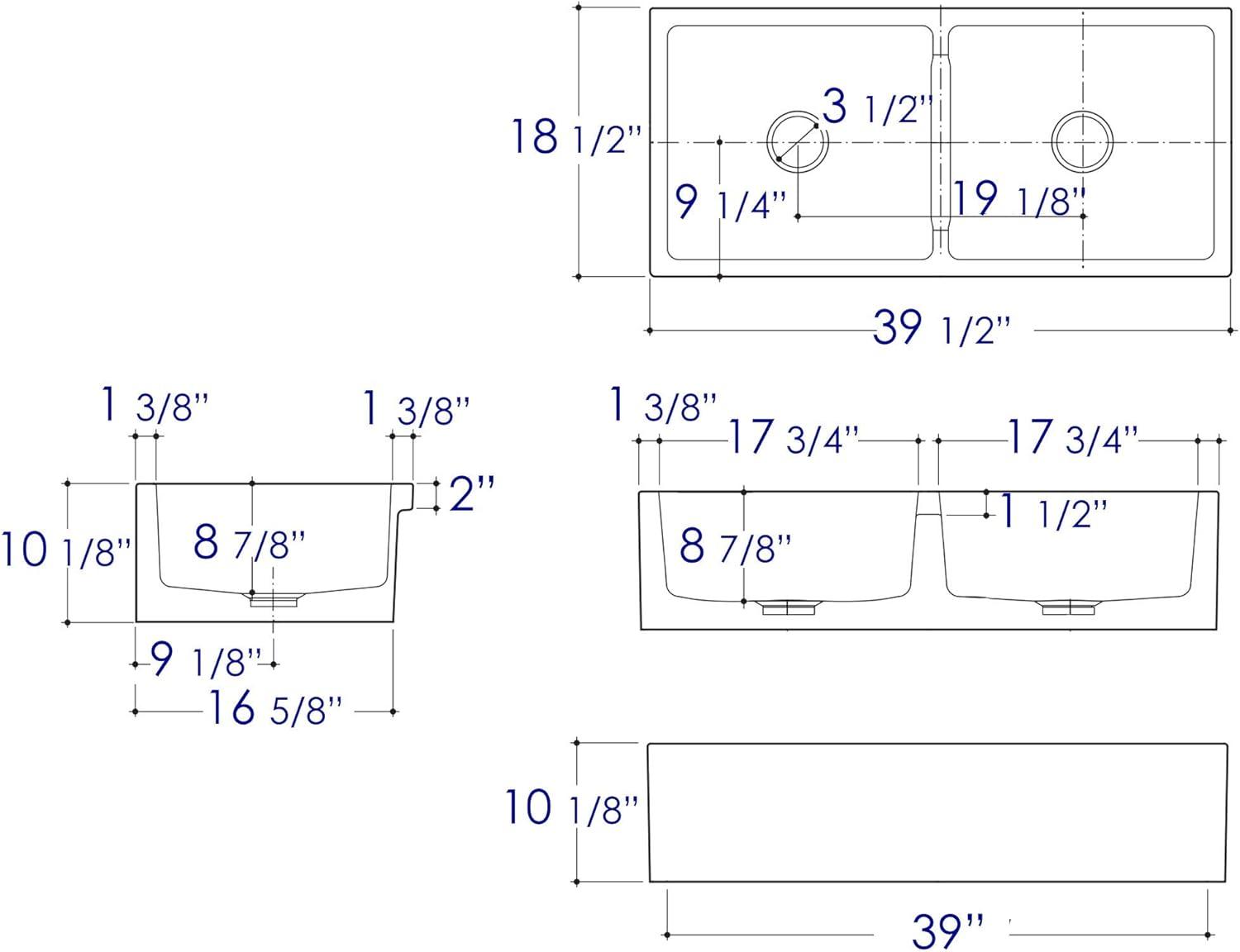 39.5'' L Farmhouse / Apron Double Bowl Fireclay Kitchen Sink