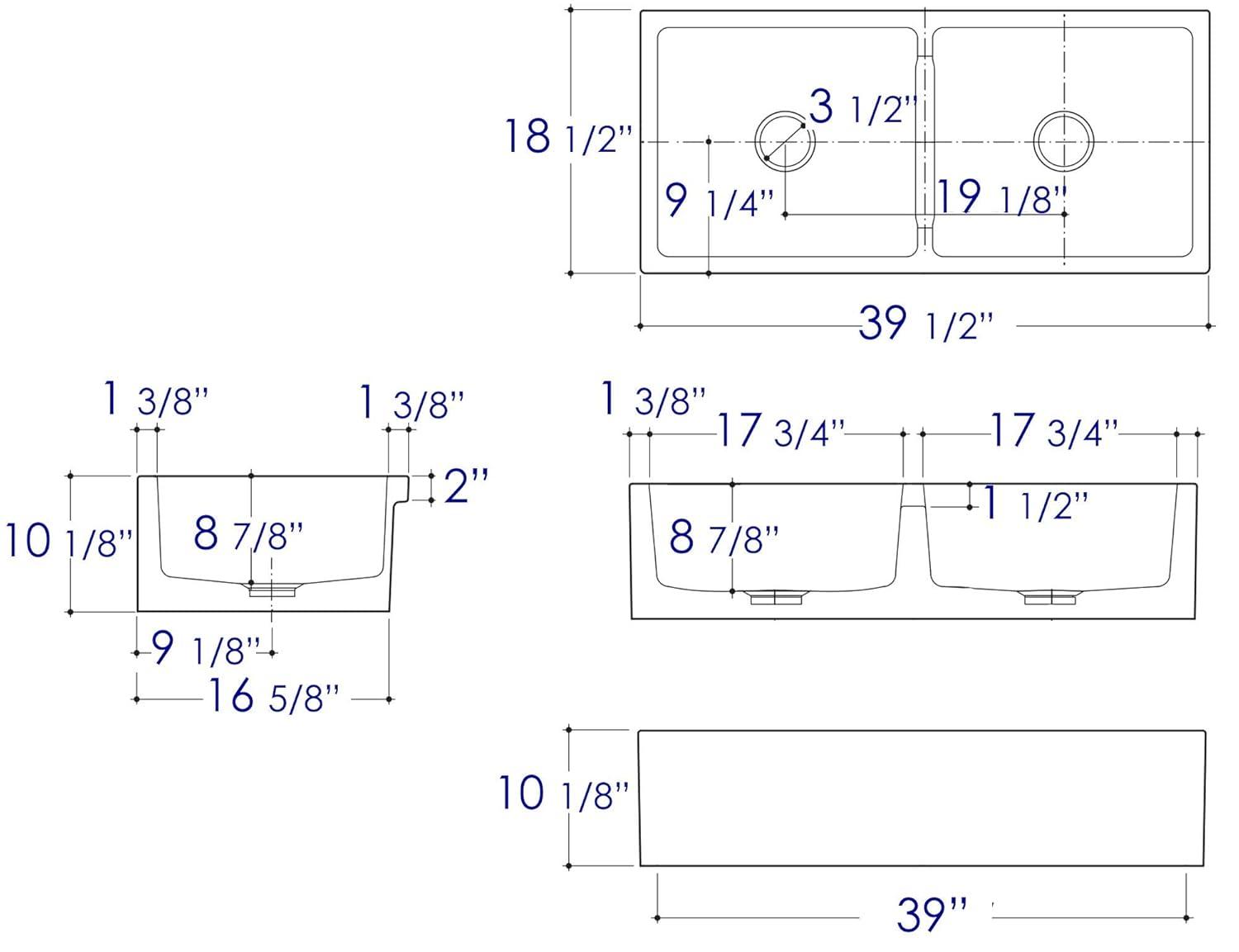 39.5'' L Farmhouse / Apron Double Bowl Fireclay Kitchen Sink