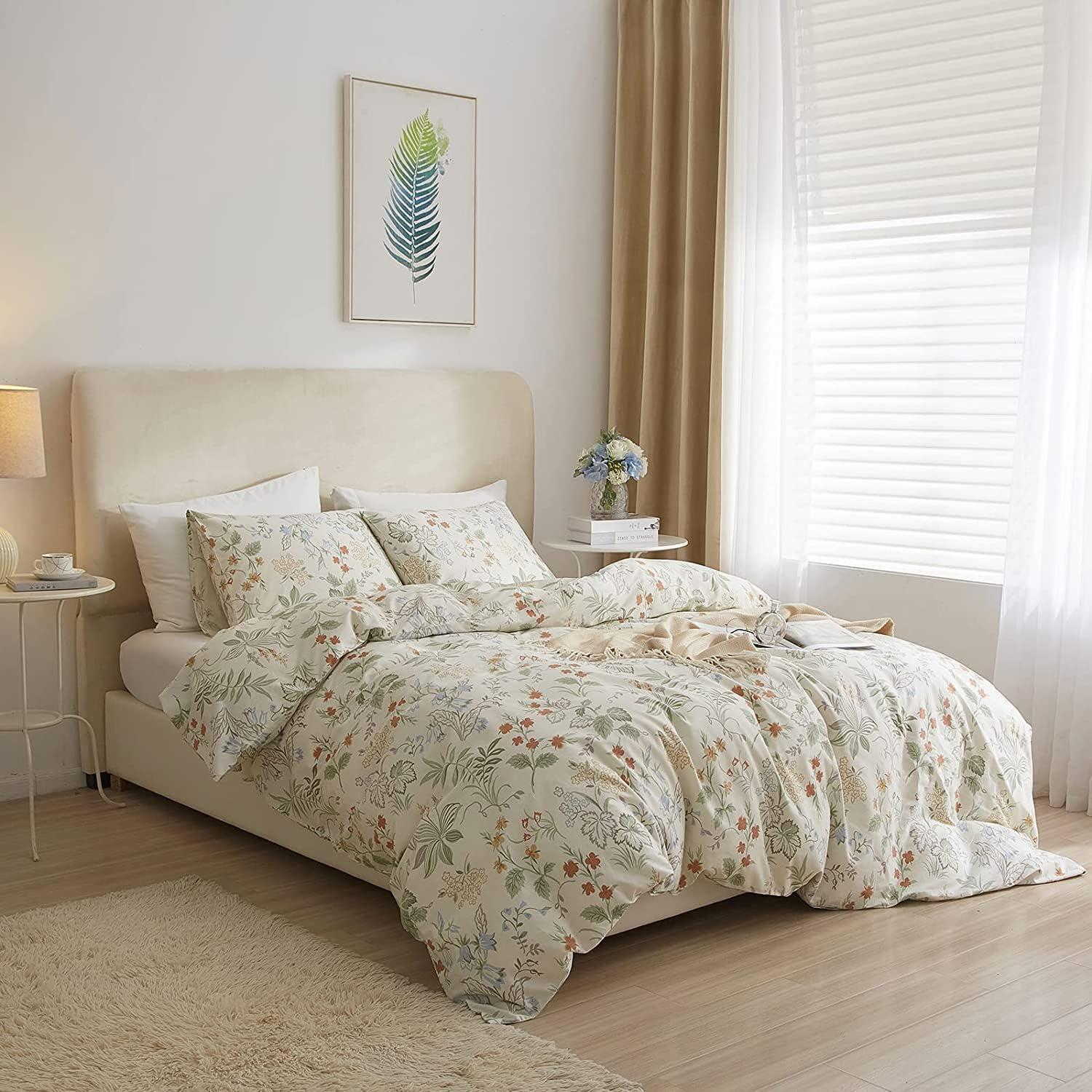 King White Cotton Botanical Floral Duvet Cover Set