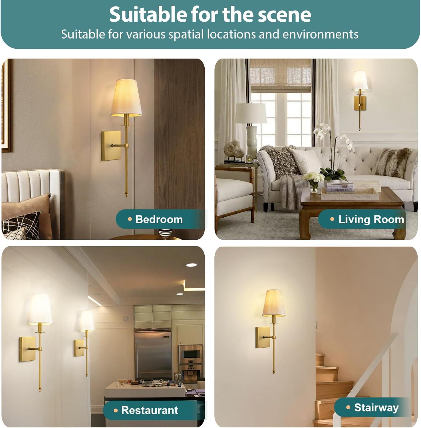 Battery Operated Wall Sconces Set of Two, with Remote Control, Dimmable Set of 2 White Fabric Shade, Indoor Wireless Rechargeable Wall Light for Living Room, Bedroom, Entryway (Bulb Included)