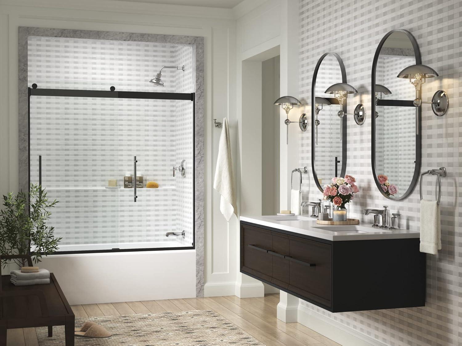 Levity Plus Less Sliding Bath Door, 61-9/16 In. H X 56-5/8 - 59-5/8 In. W, With 5/16 In.-Thick Crystal Clear Glass