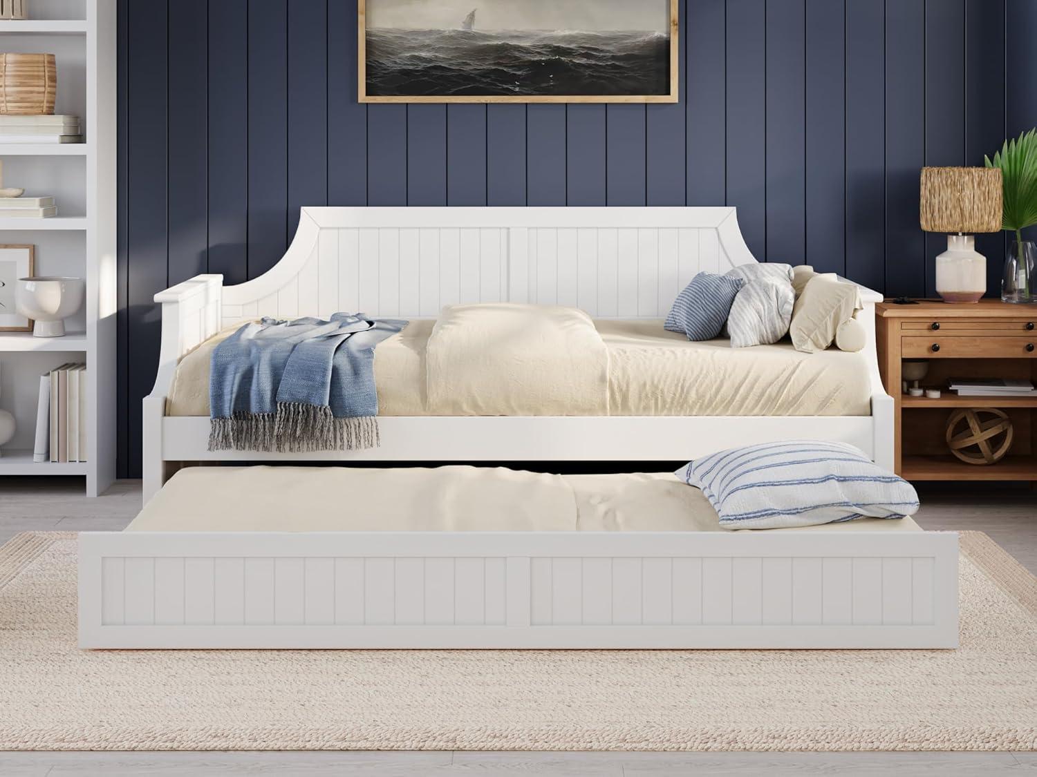 White Twin Wood Daybed with Trundle and Storage Drawers