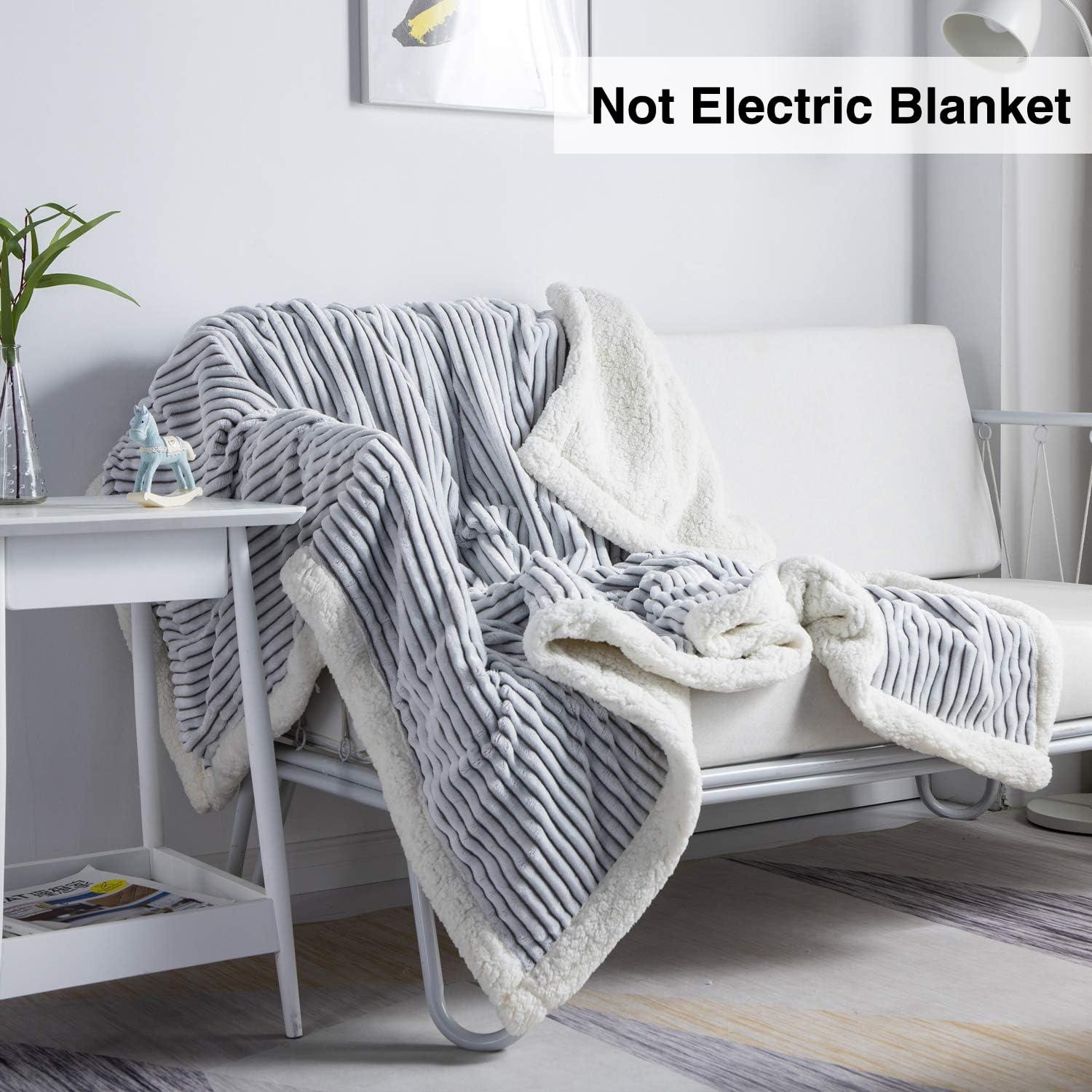 DISSA Sherpa Fleece Blanket Soft Grey and White Throw Blanket Cozy Plush Blankets for Couch Sofa Bed,51"x63"