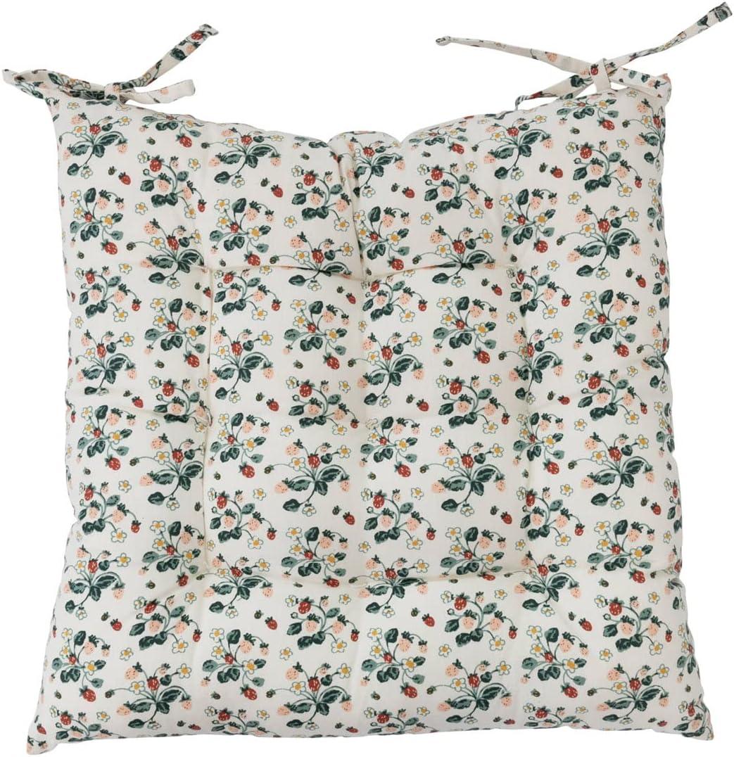 Multicolor Cotton Floral Pattern Chair Cushion with Ties, 18"