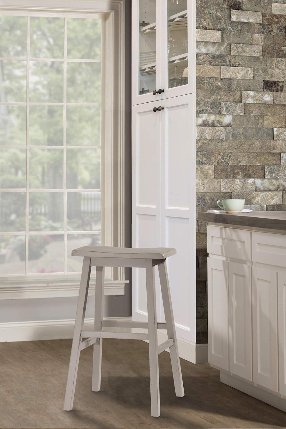 Distressed Gray Wood Backless Saddle Counter Stool