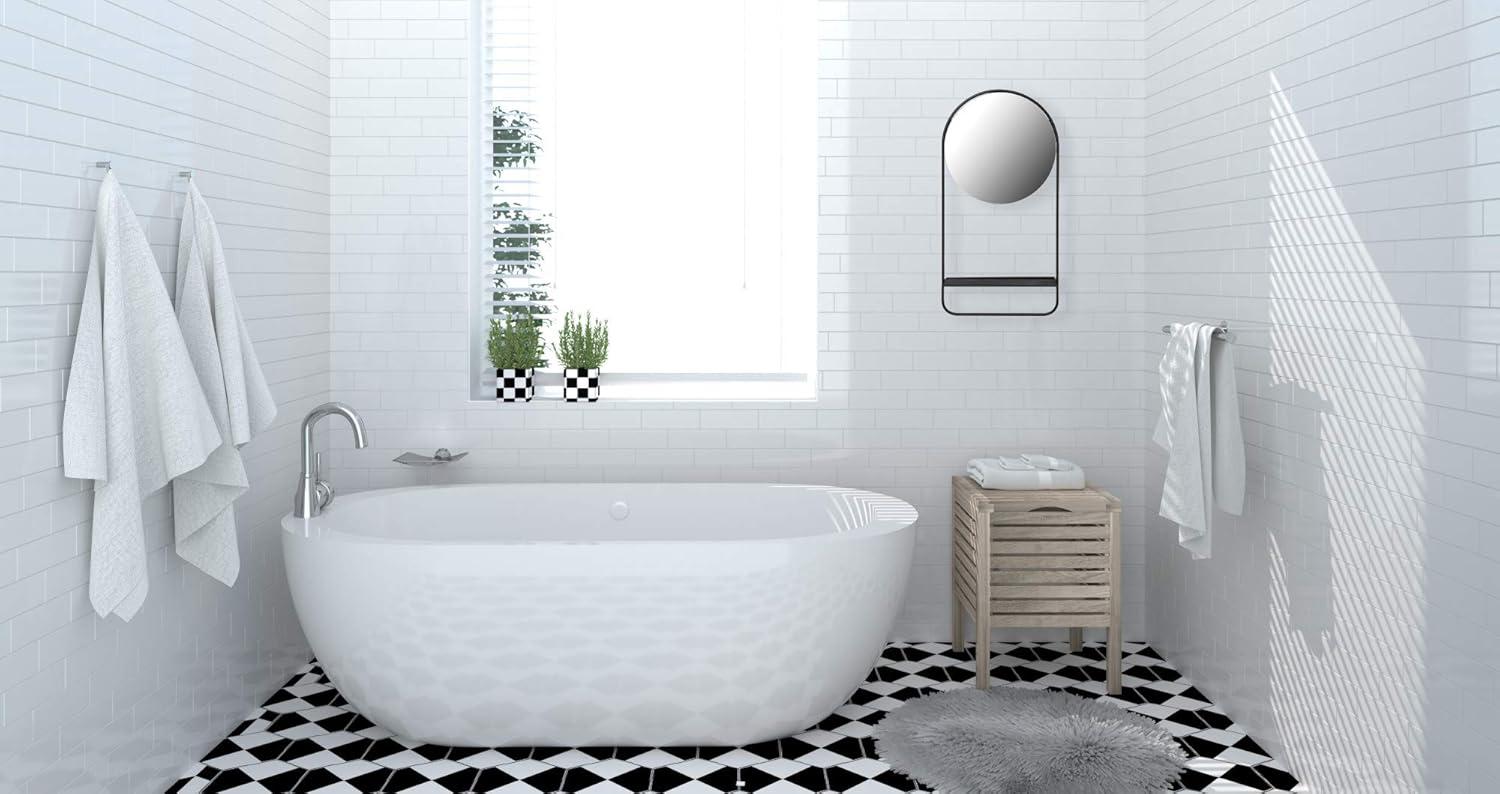 Storied Home Round Floating Metal Framed Wall Mirror with Shelf, Black