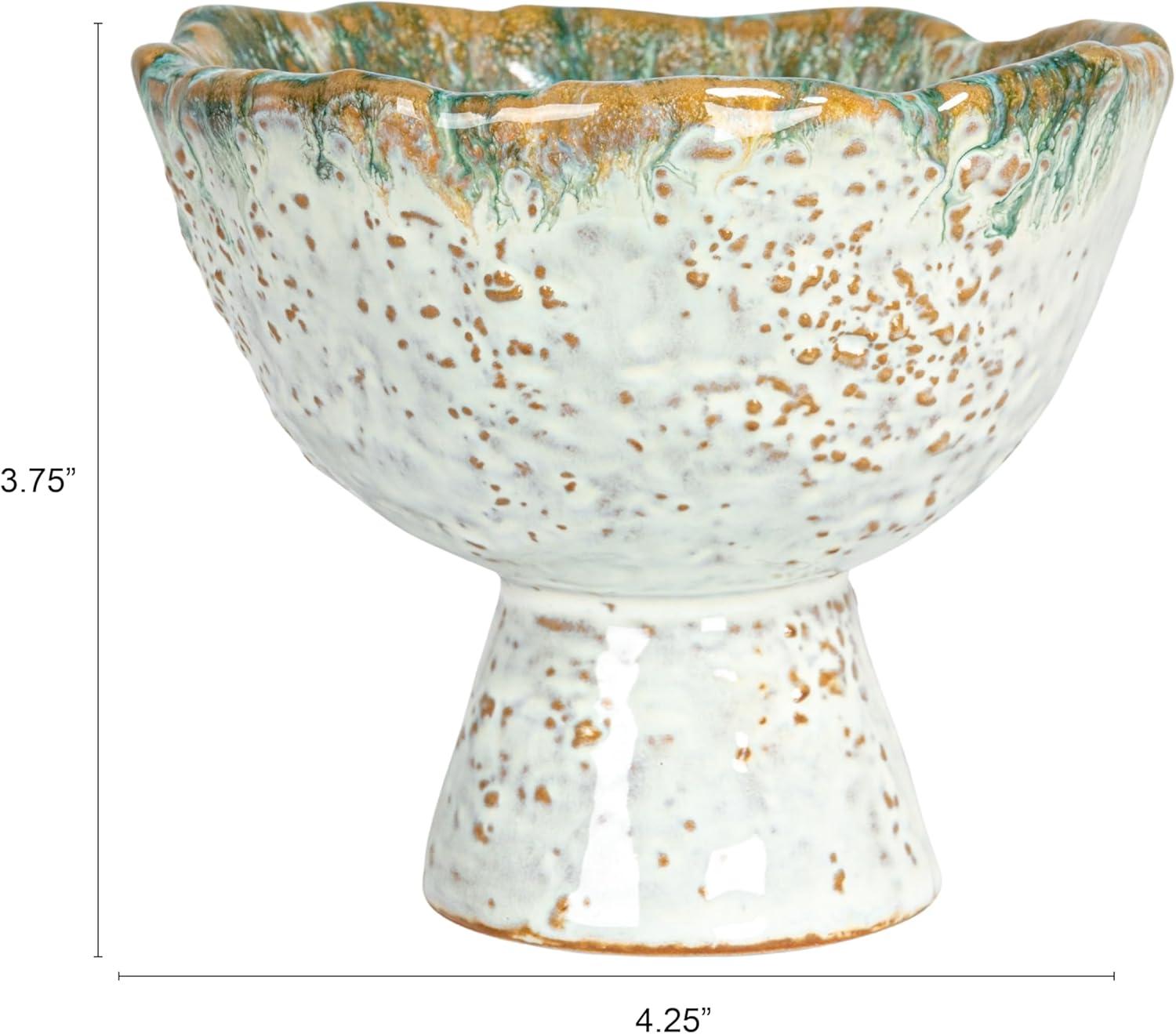 Green and Brown Speckled Stoneware Bowl with Stand