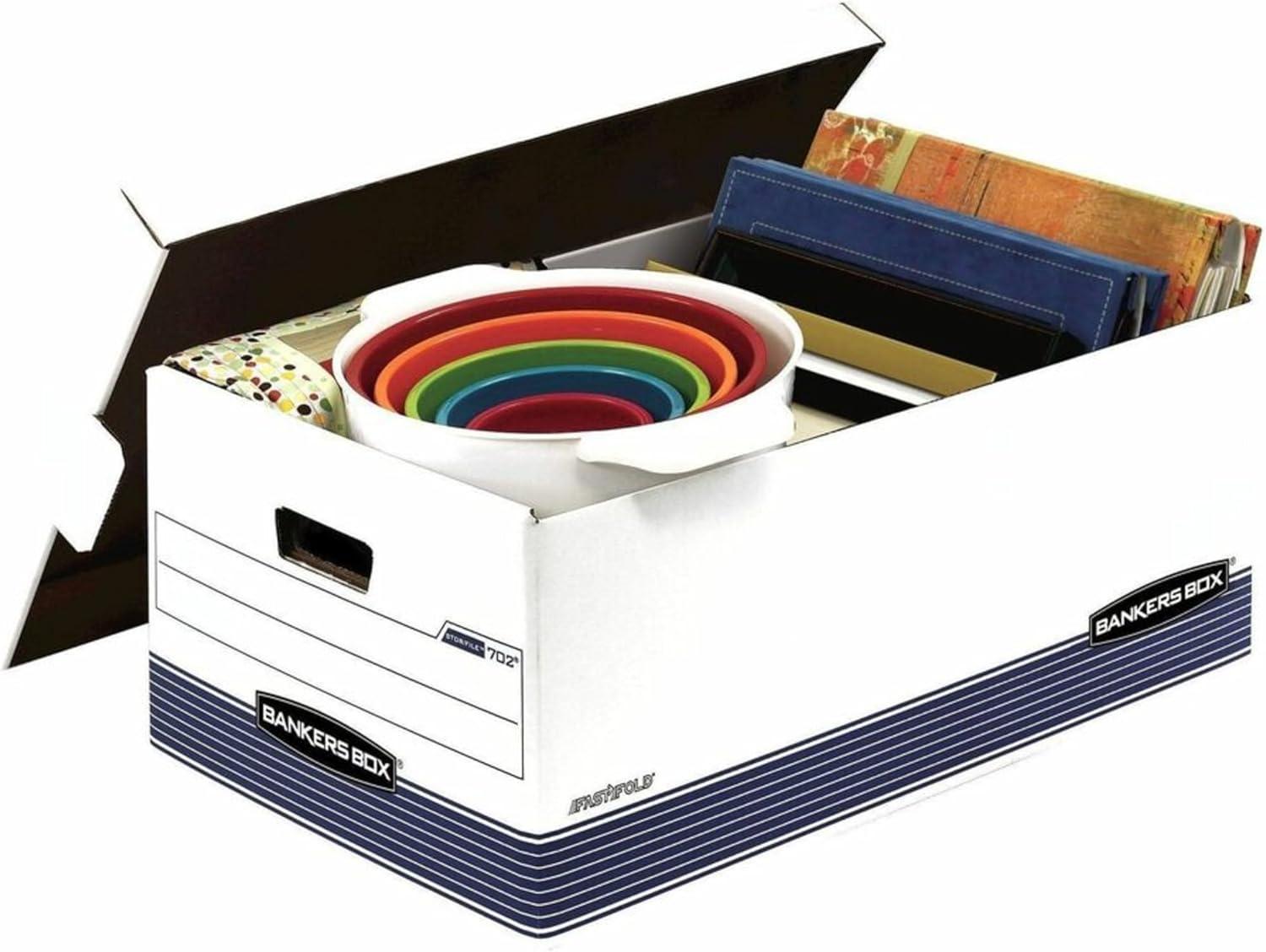 Bankers Box 00702 15.88 in. x 25.38 in. x 10.25 in. STOR/FILE Medium-Duty Storage Boxes - Legal, White/Blue (12/Carton)