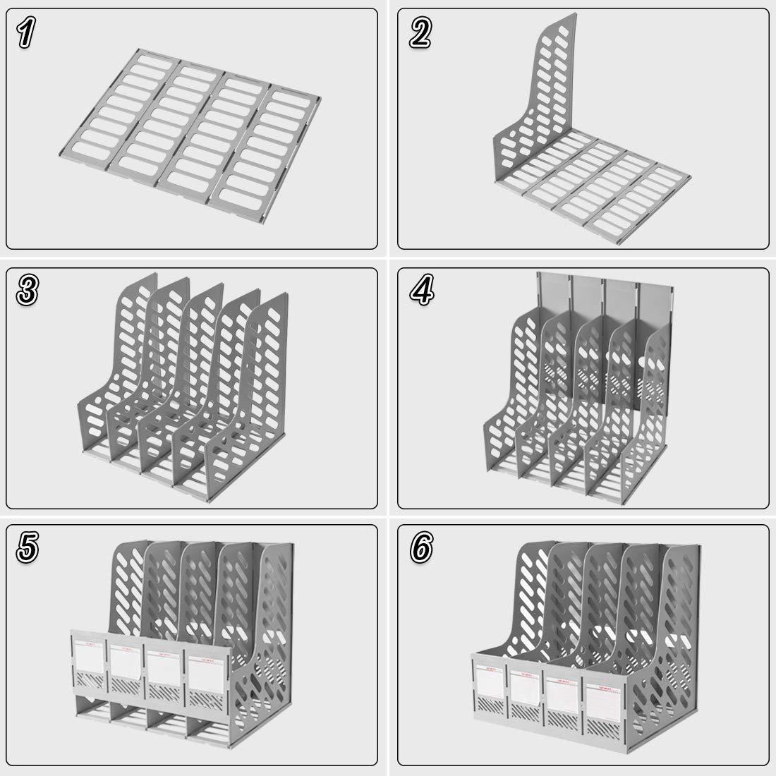 SAYEEC File Holder Plastic Magazine Organizer for Desk Vertical 4 Compartment Binder Folder for Office Home Storage,Gray