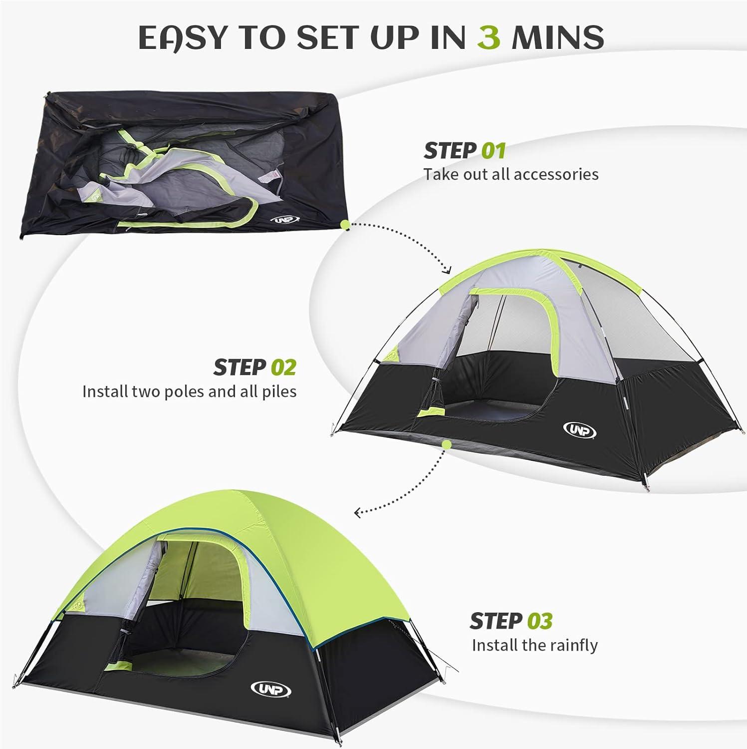 Fluorescent Green 2-Person Waterproof Camping Tent with Rainfly