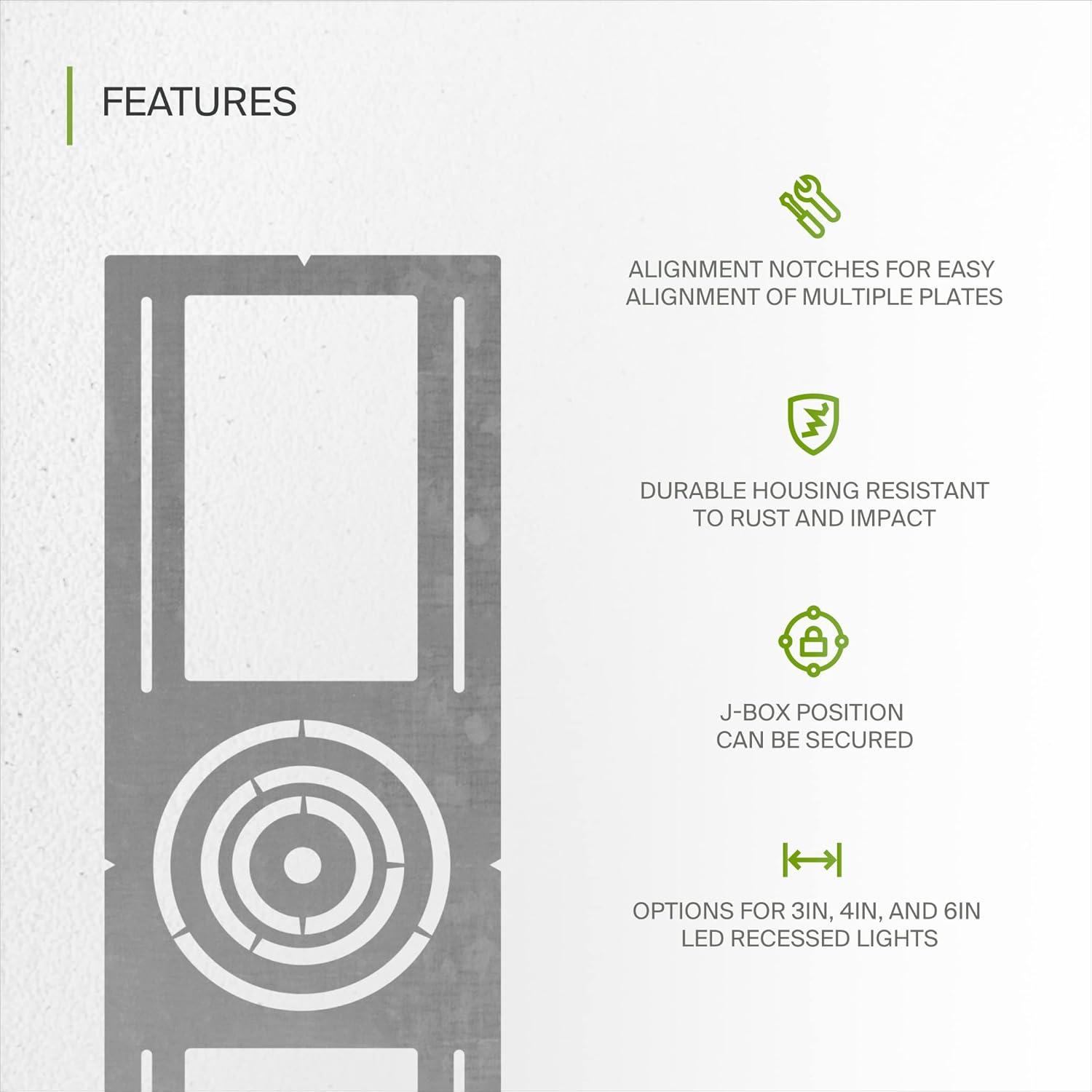 ASD New Construction Mounting Plate with Symmetric Round Hole - 3-4-6" Flat Steel Rough-in Bracket, LED Recessed Lighting Housing, 6 Pack