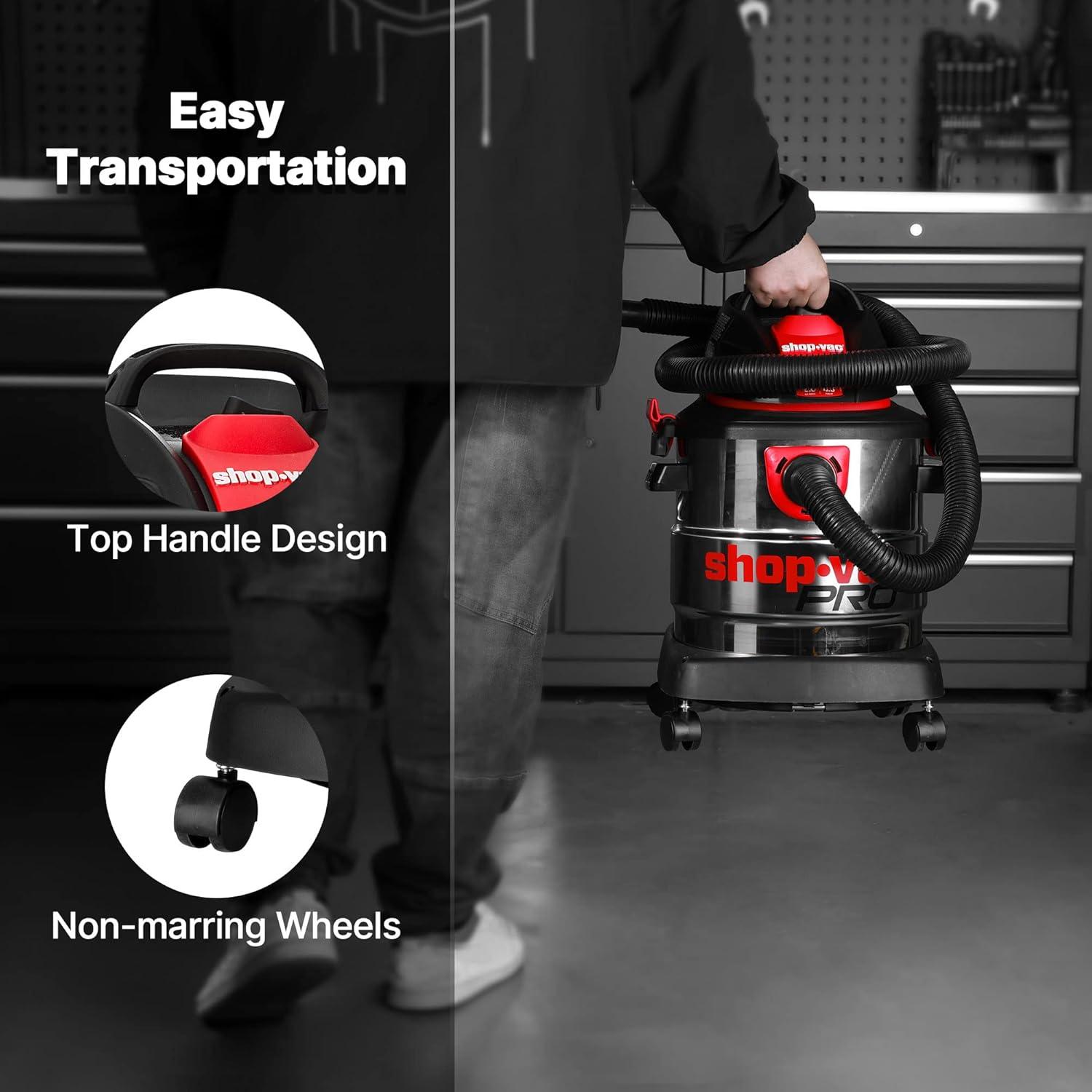 Shop-Vac 5989305 Wet/Dry Vacuum, 5 Gallon, 4.5 Peak HP Stainless Steel Vacuum, 1.25 Inch Diameter x 7 Foot Hose, 6 Ft Cord Length, Ideal for Jobsite, Garage, Car & Workshop