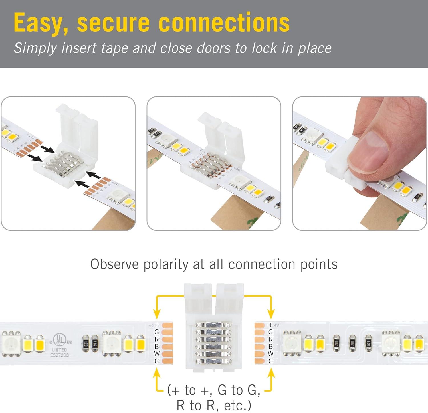 6 Pin RGB+WW LED Strip Light Tape to Tape Splice Connector