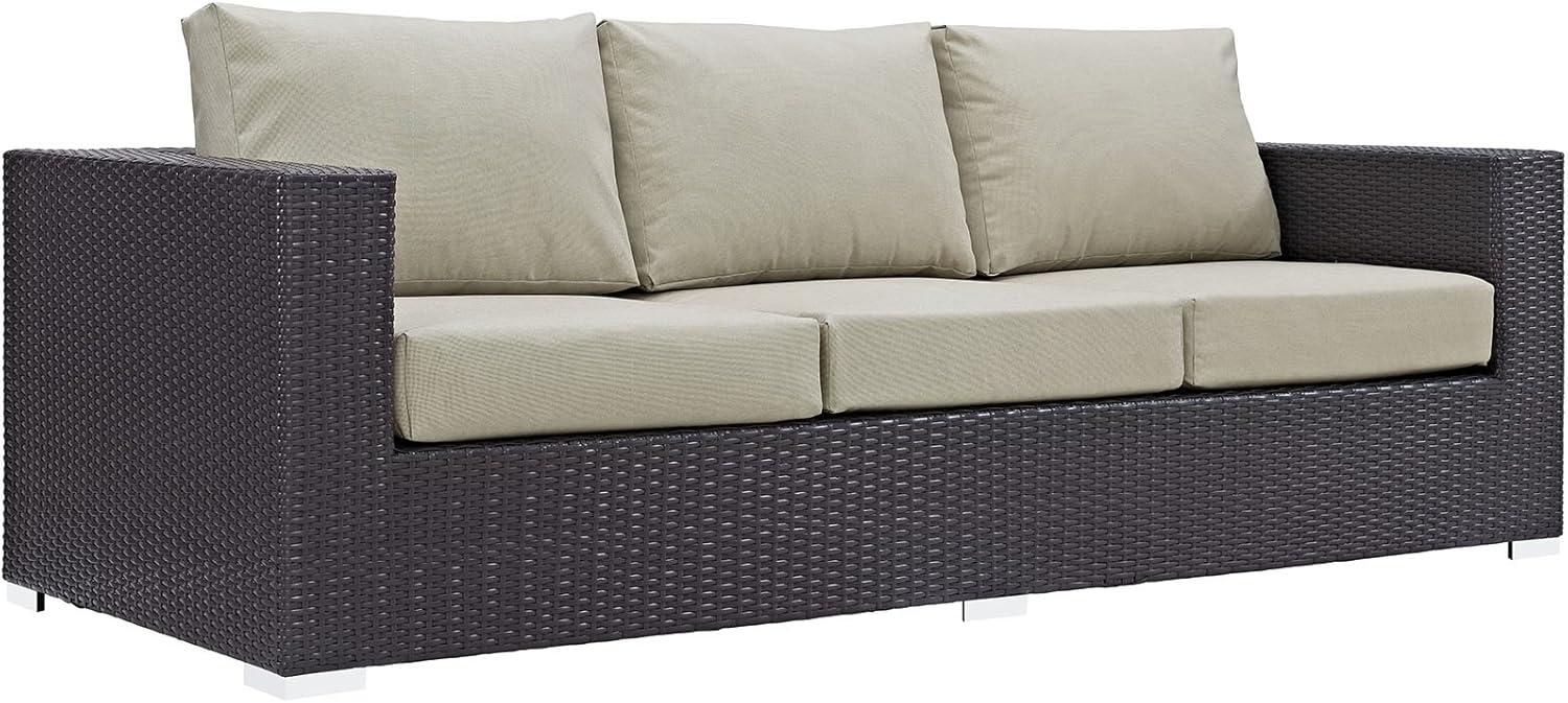 Espresso Beige Wicker Rattan Outdoor Sectional Sofa