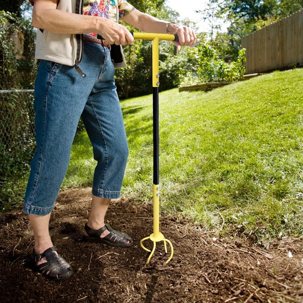 Yellow and Black Long Handle Stainless Steel Garden Tiller