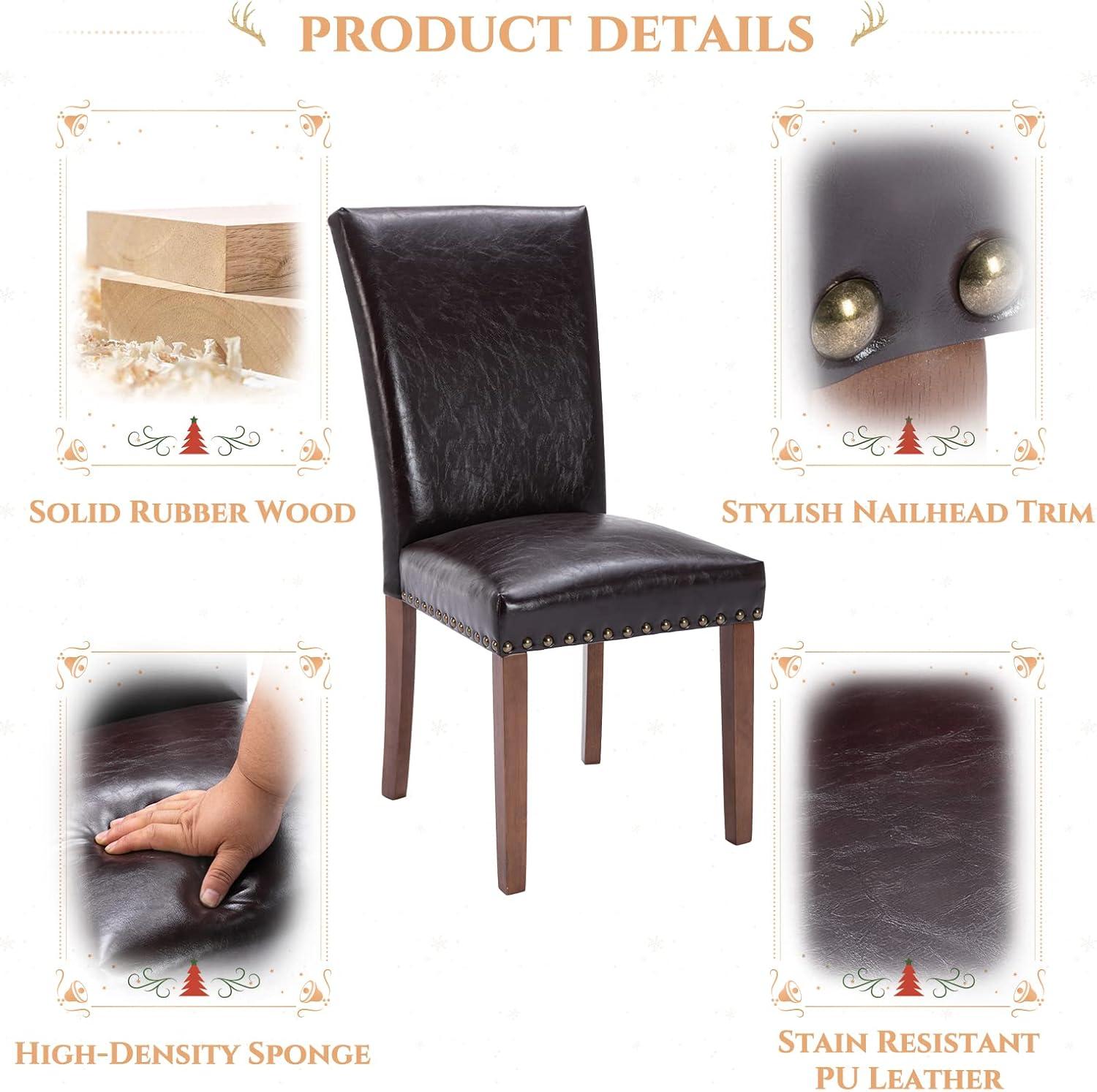 Dark Brown Faux Leather Upholstered Parsons Side Chair Set