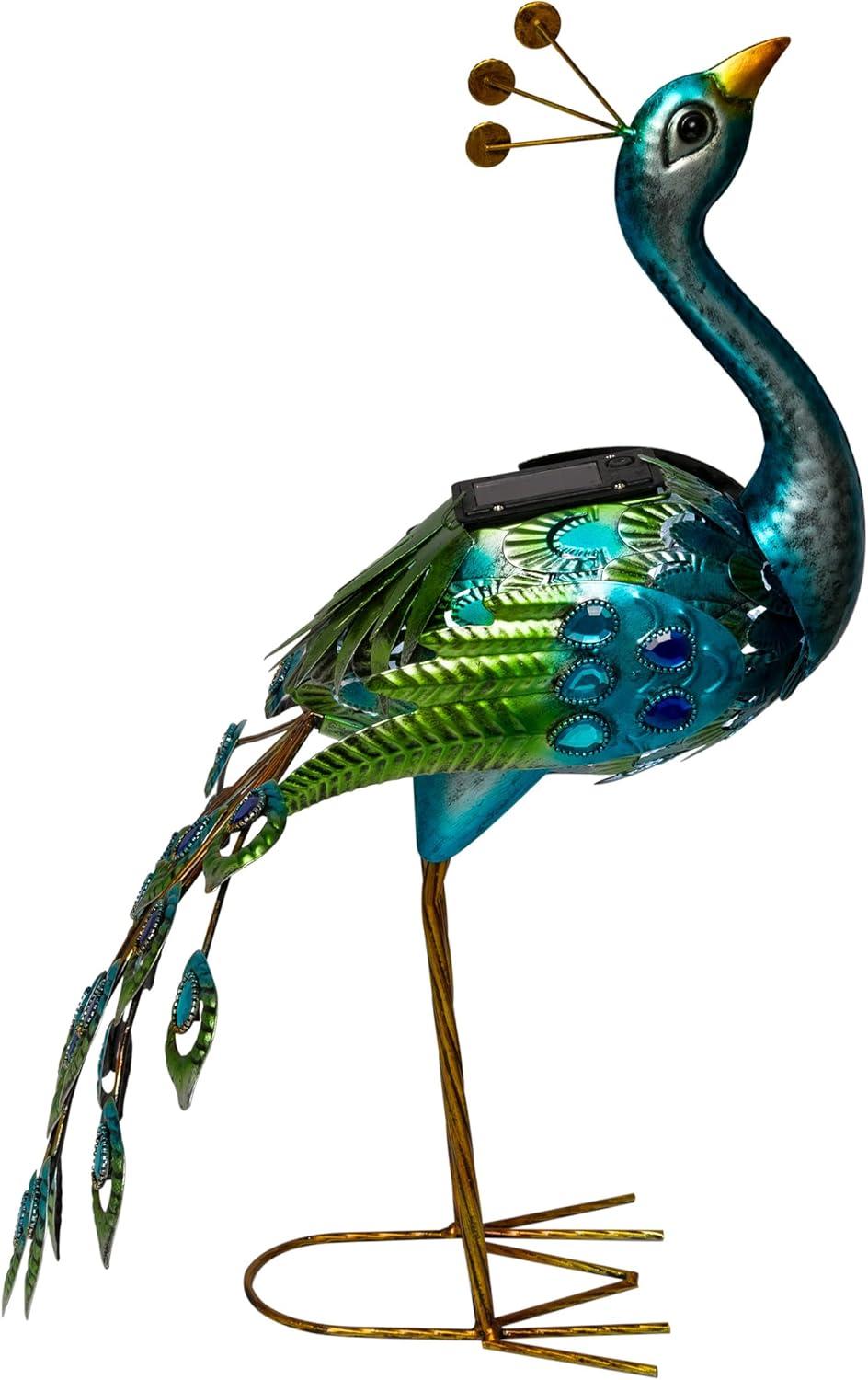 Alpine Corporation LED Solar Garden Peacock: Iron Sculpture, Outdoor Decor, 20" Height
