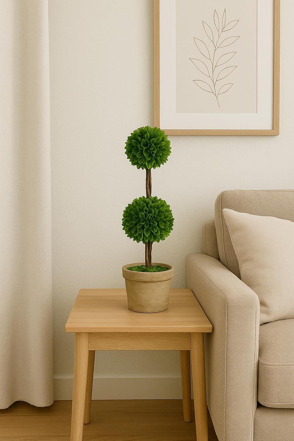 Modern Home 27" Real Preserved Boxwood Topiary Plant – Double Ball Faux Greenery in Rustic Pot – Indoor Outdoor Decorative Potted Plant for Home, Office, Porch, Patio, or Event Décor