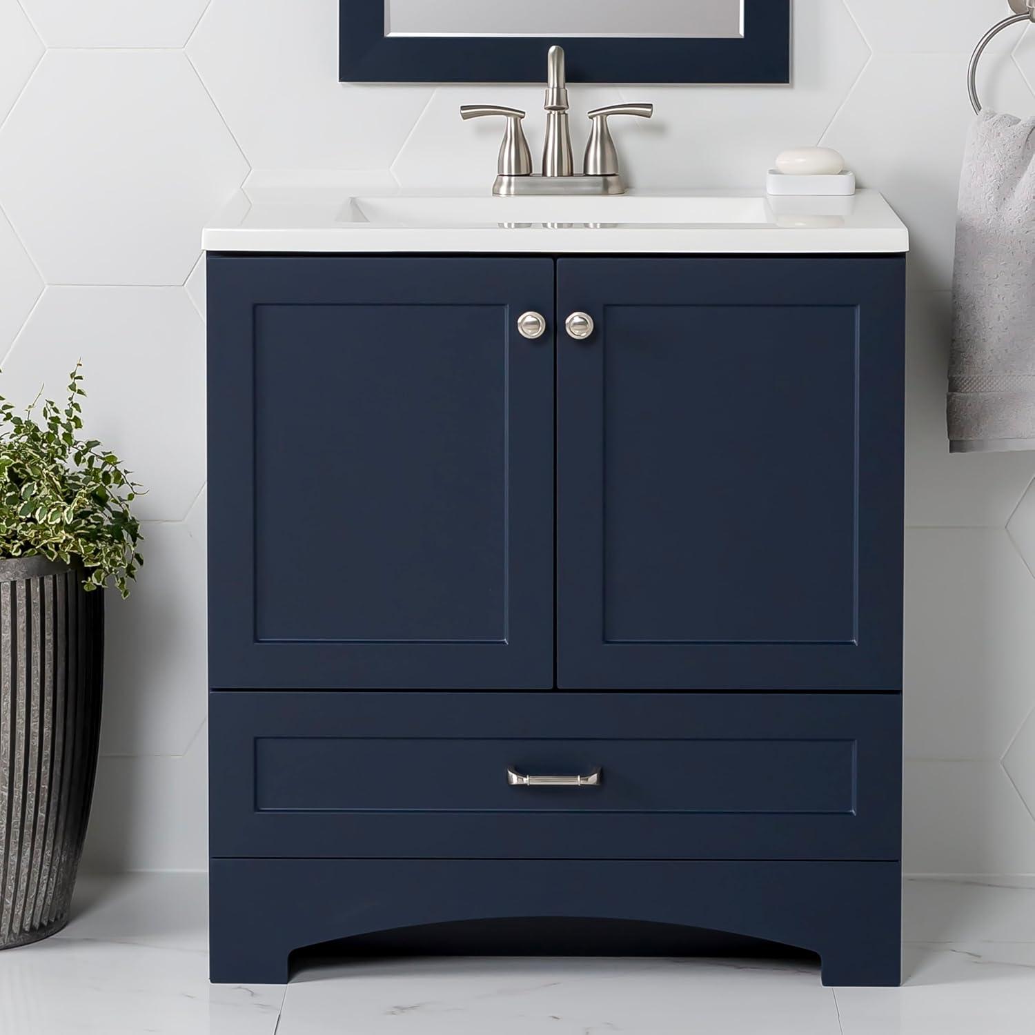 Deep Blue Shaker Style Bathroom Vanity with Marble Top