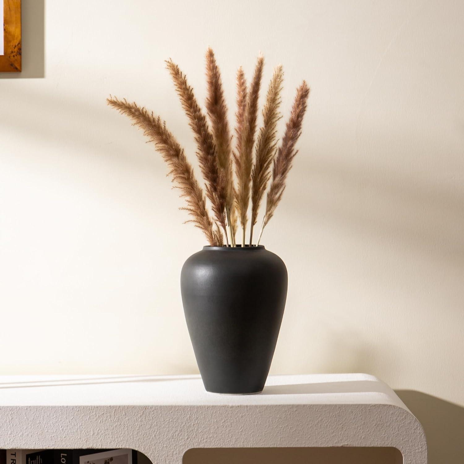 Ceramic Faded Black Vase Home Decor, Flower Vase Modern Trendy Faded Black, Minimalist Farmhouse Table Gift CuteTall Vintage Bookshelf Dining and Coffee Table Decor,Size 9" (23cm) 1pack