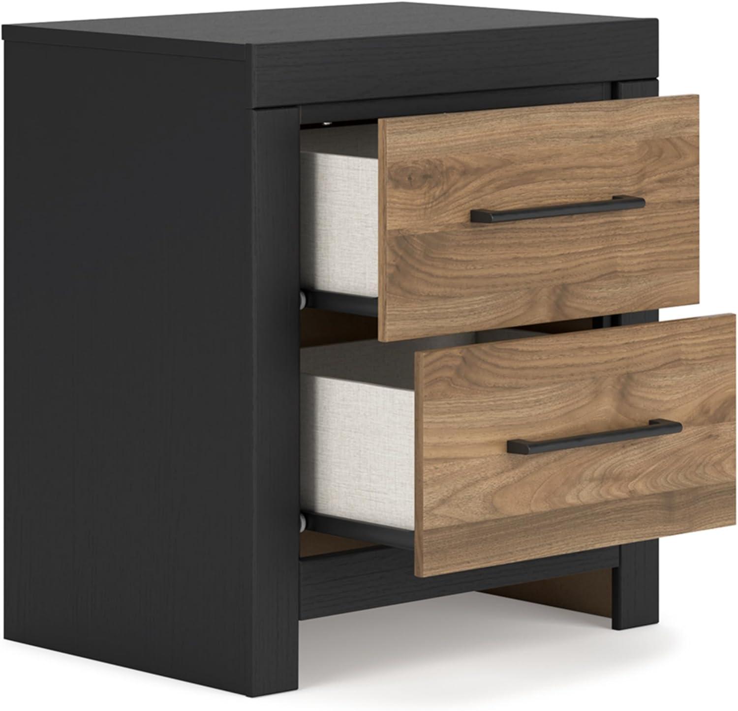 Black and Brown 2-Drawer Nightstand with USB Ports