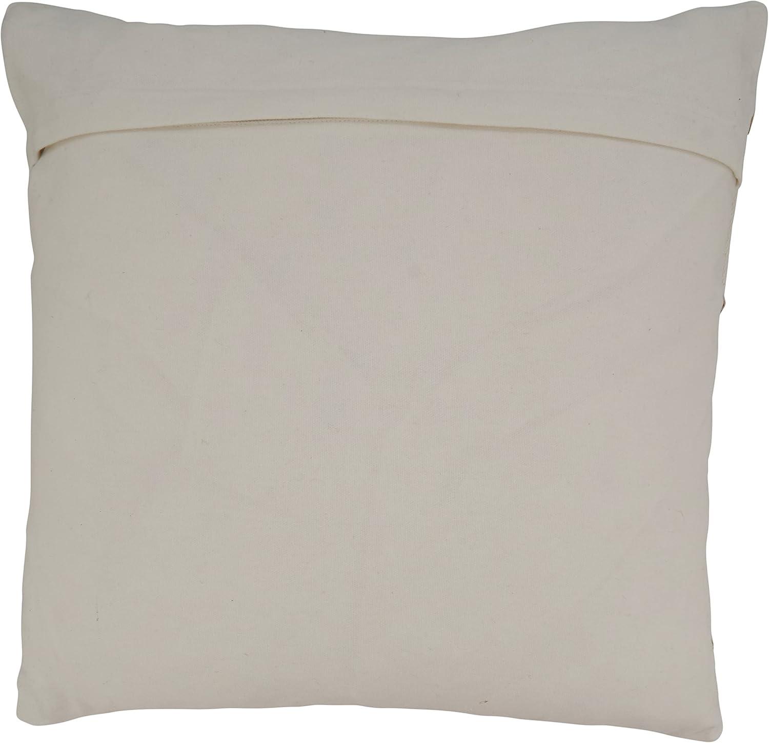 18'' White and Jute Embroidered Square Throw Pillow