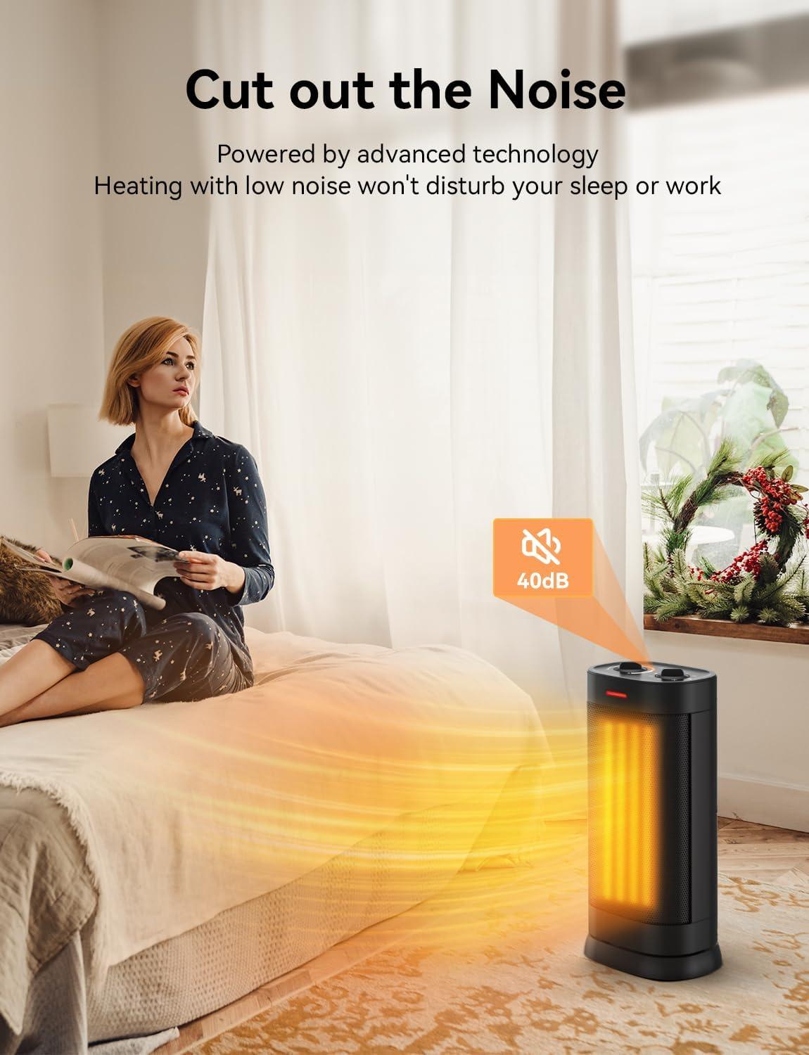 1500W Space Heaters for Indoor Use, Portable PTC Ceramic Space Heater, Small Space Heater with Thermostat, Three Modes, Overheat and Tip-Over Protection for Office Home