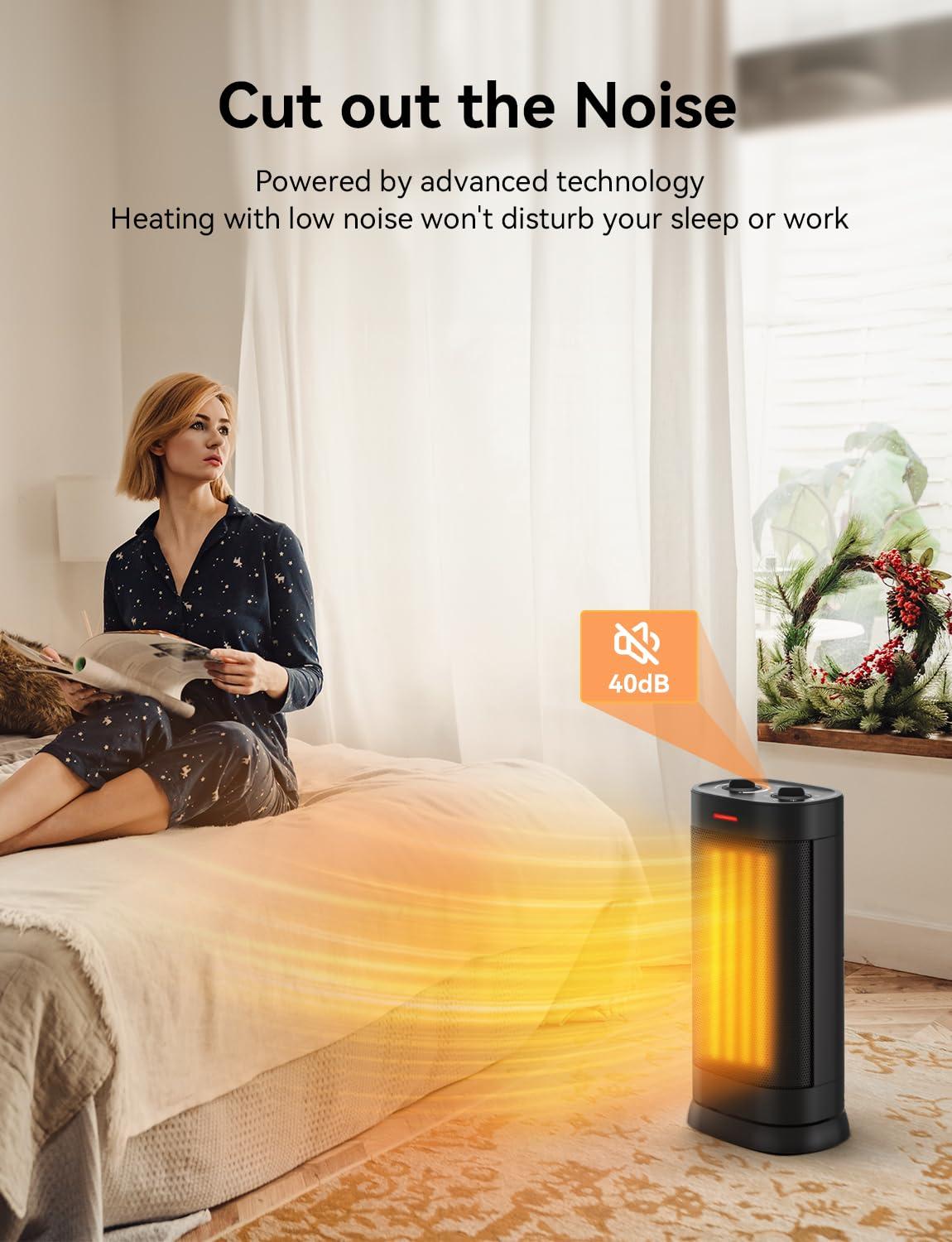 Space Heaters for Indoor Use, Portable 1500W/900W PTC Ceramic Space Heater, Small Space Heater with Thermostat, Three Modes, Overheat and Tip-Over Protection for Office Home Grey