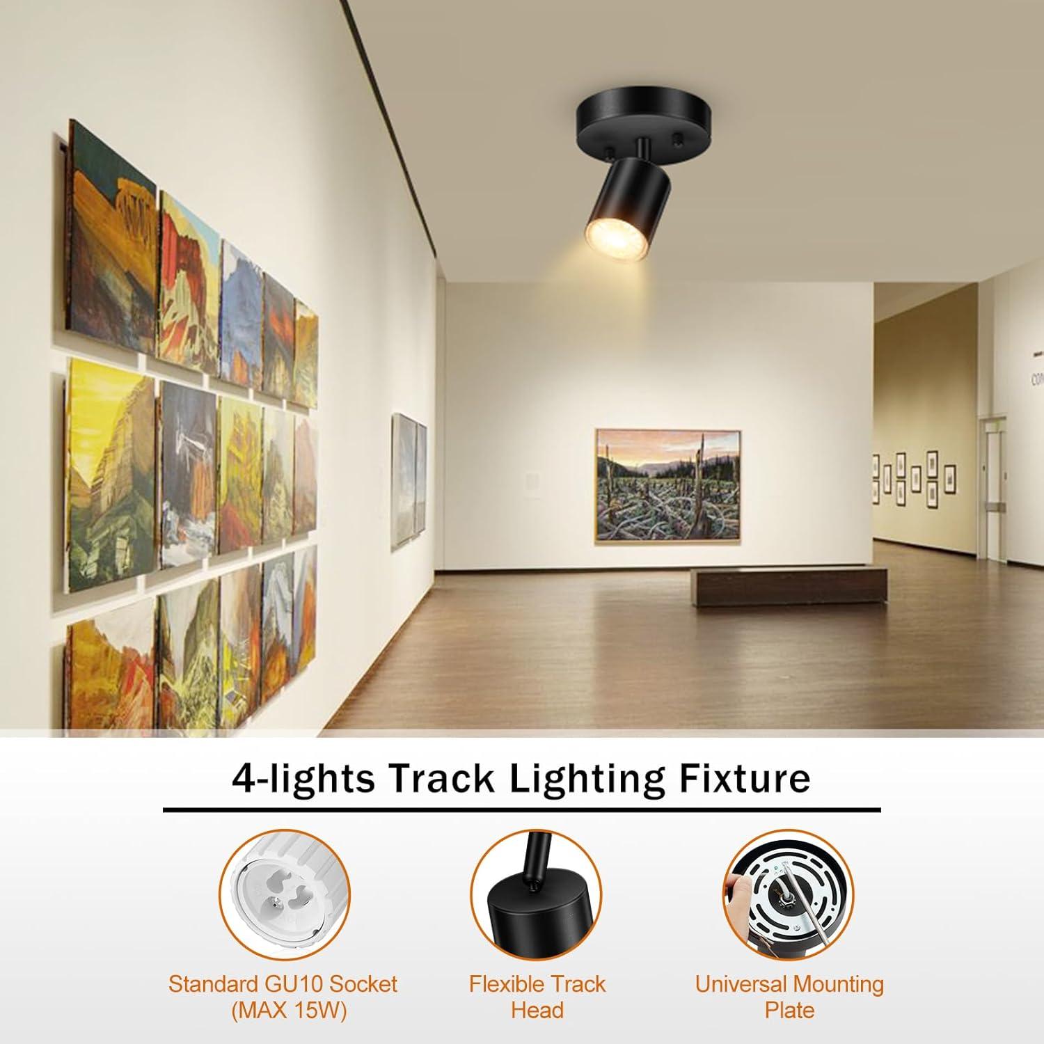 LED 3 Light Track Lighting Kit, LED Track Lighting Fixtures, White Round Ceiling Spot Lighting, Flexibly Rotatable Light Head for Kitchen, Living Room, Bedroom, GU10 Bulb Not Included