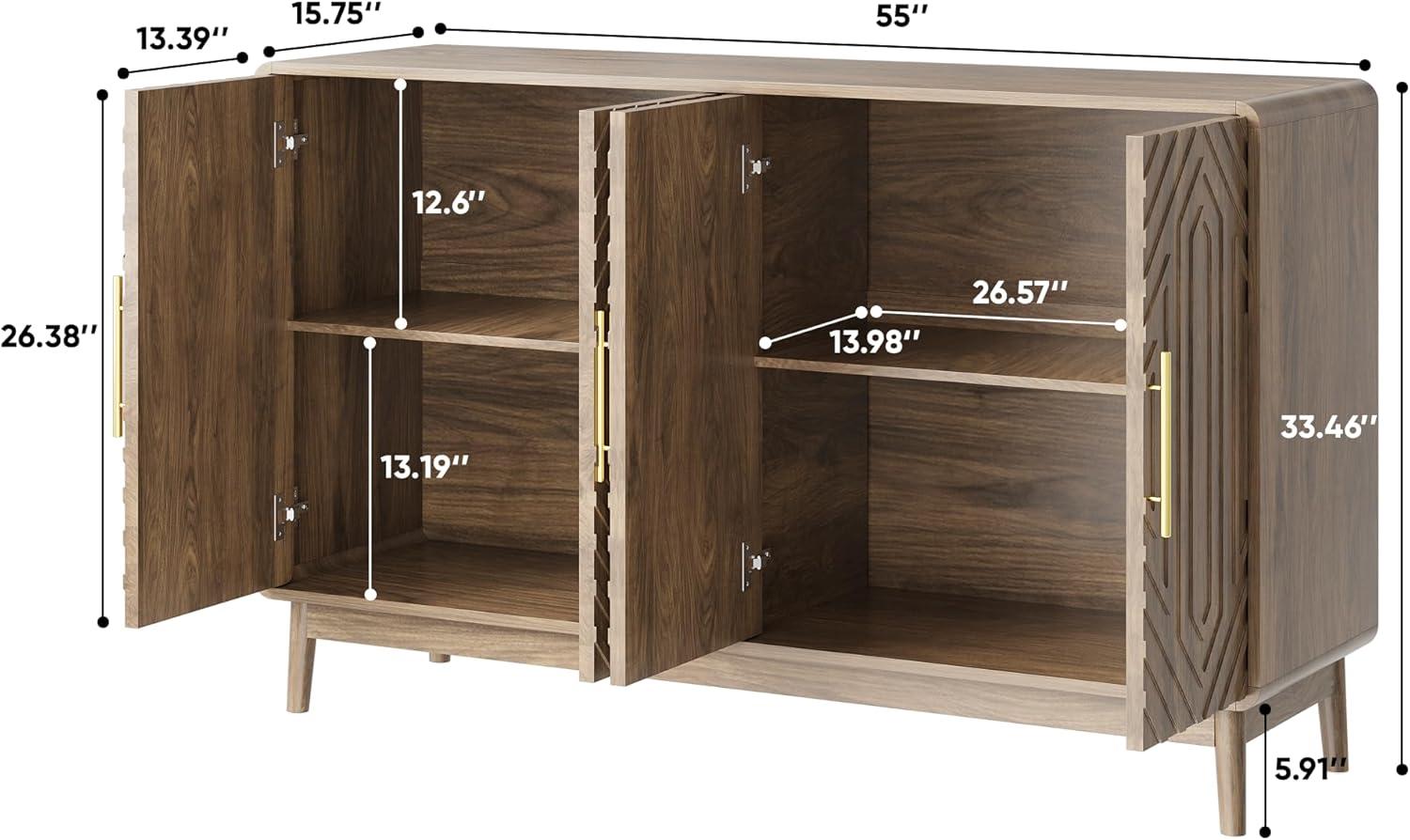Sideboard Buffet Cabinet with Storage, Farmhouse Style Four-Door Wooden Storage Cabinet, Multifunctional Accent Buffet with Adjustable Layer Board for Kitchen, Dining Room, entryway