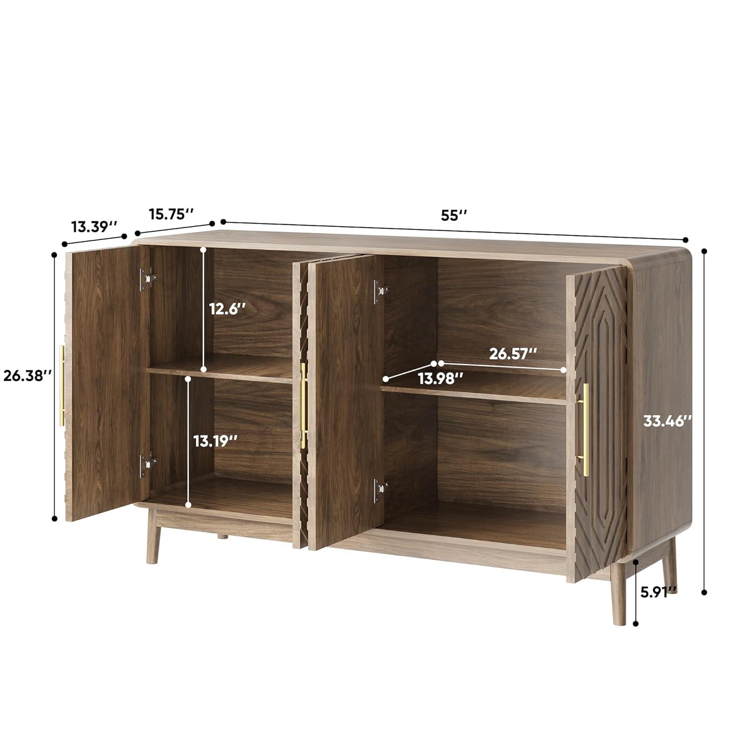 Sideboard Buffet Cabinet with Storage, Farmhouse Style Four-Door Wooden Storage Cabinet, Multifunctional Accent Buffet with Adjustable Layer Board for Kitchen, Dining Room, entryway