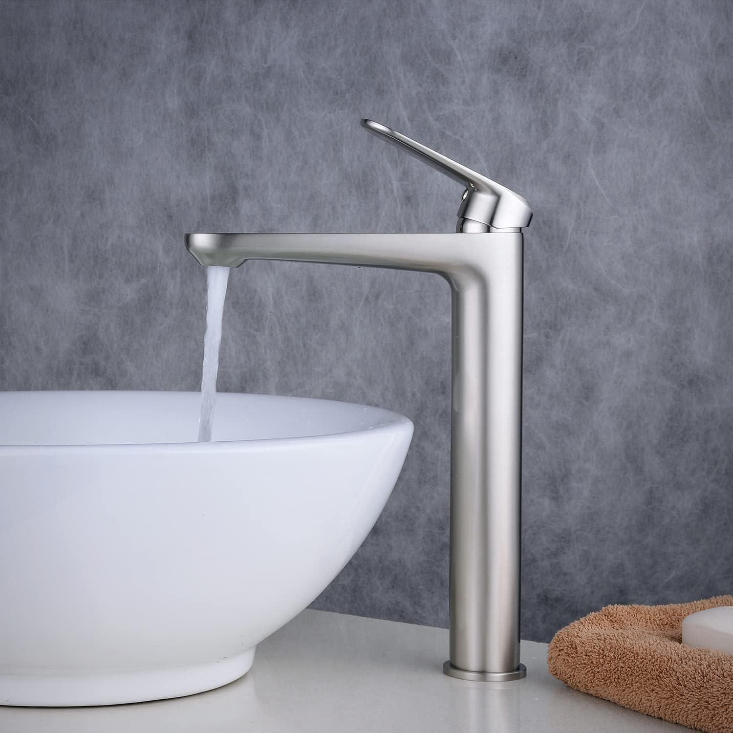 Brushed Nickel Single Handle Tall Bathroom Faucet