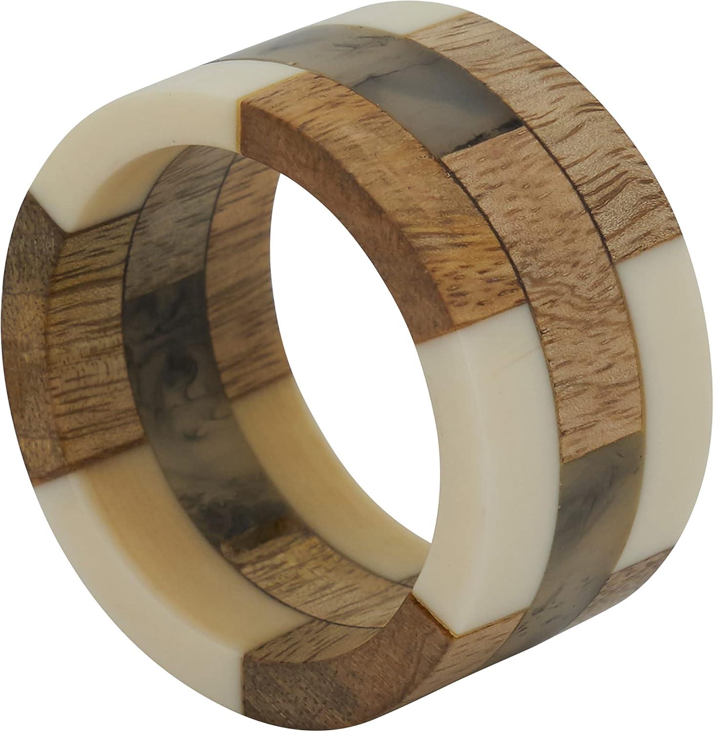 Natural Mango Wood and Resin Napkin Rings Set of 4