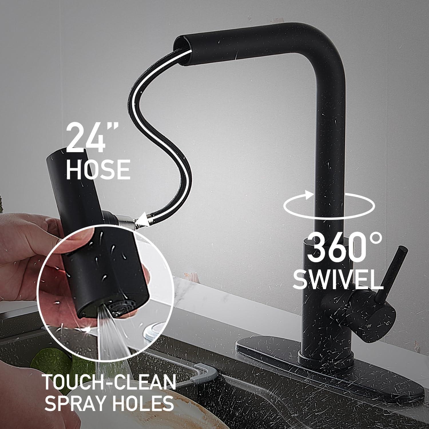 Matte Black Stainless Steel Pull Down Kitchen Faucet with Soap Dispenser