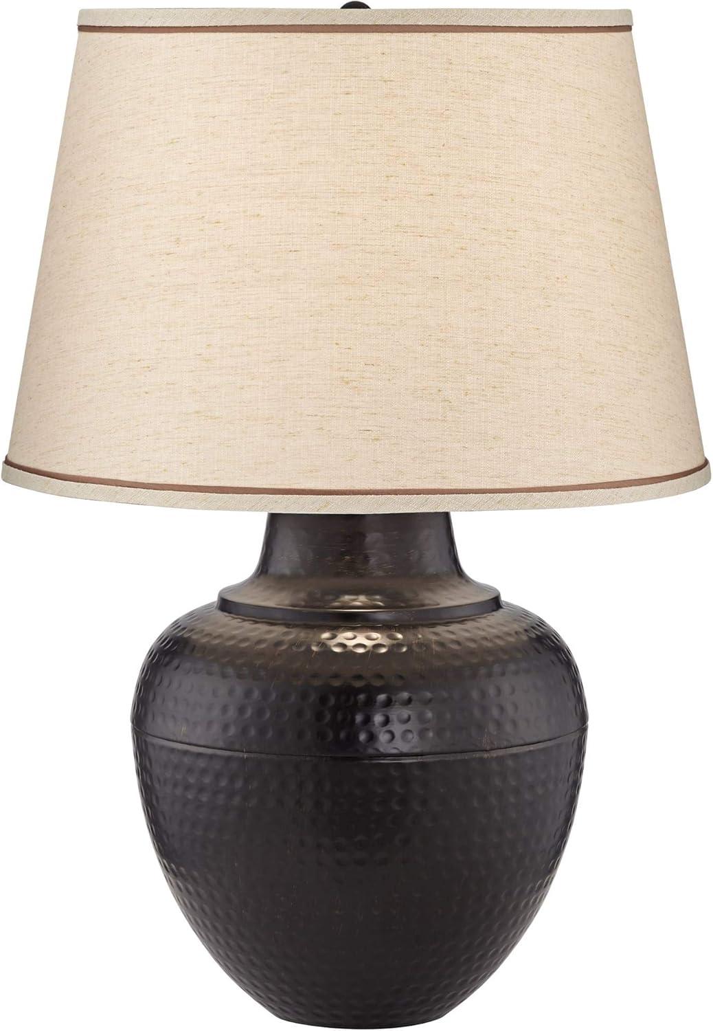 Brighton Hammered Bronze Table Lamp with Beige Linen Shade