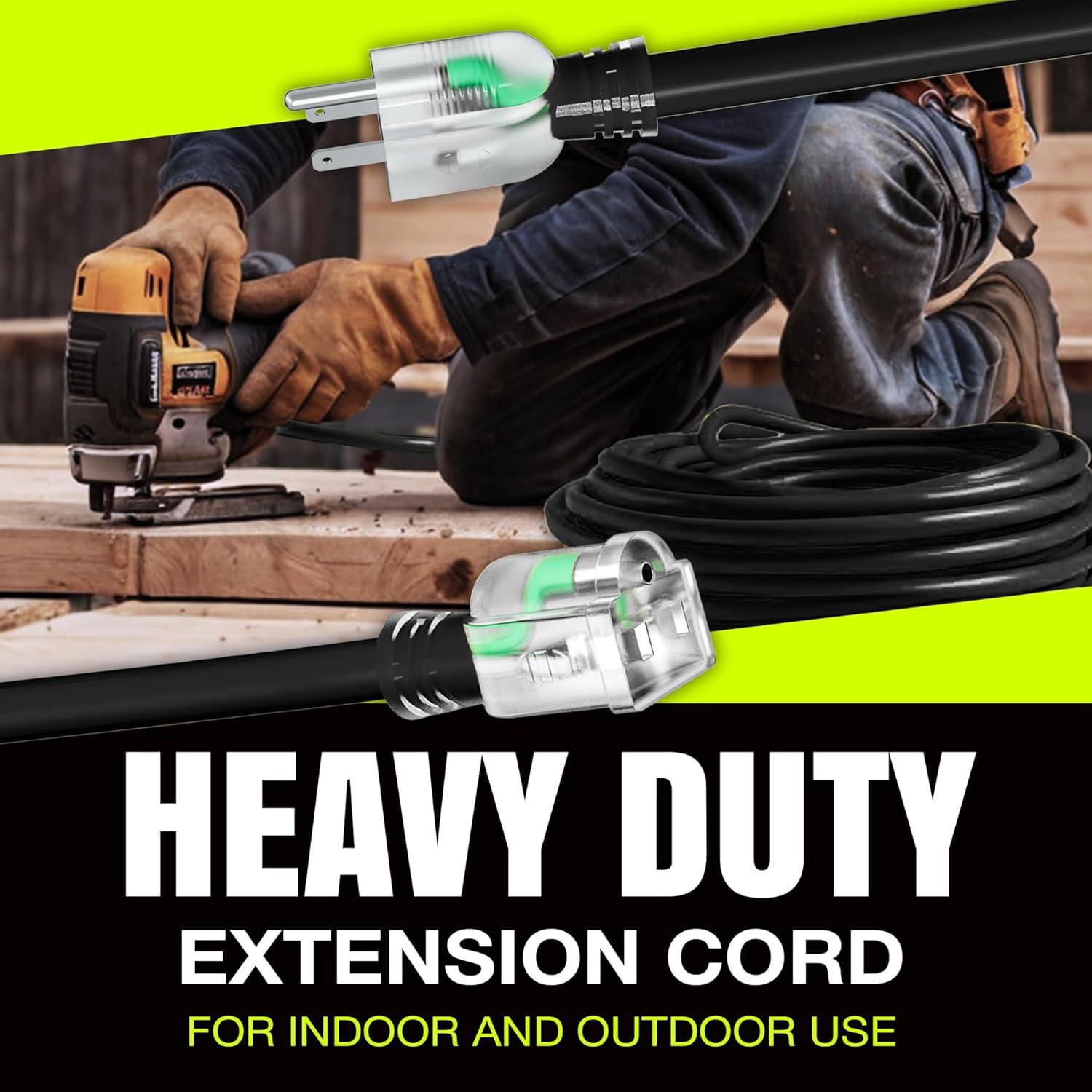 6ft Black Heavy Duty Extension Cord with Lighted Ends
