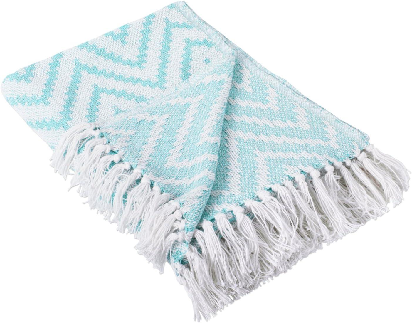 50"x60" Large Chevron Handloom Throw Blanket Aqua - Design Imports: Cotton, Hypoallergenic, Machine Washable