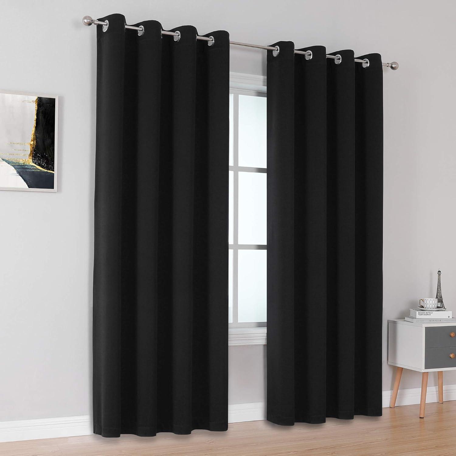 Black 84-Inch Room Darkening Grommet Top Curtains