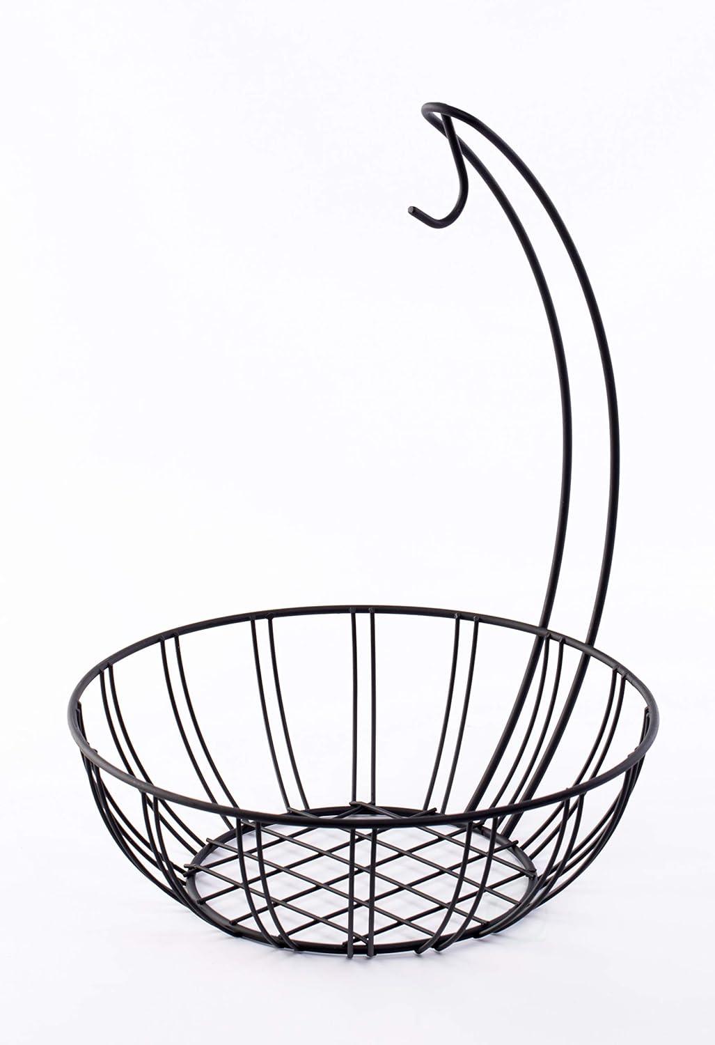 Round Black Metal Fruit Basket with Banana Hanger