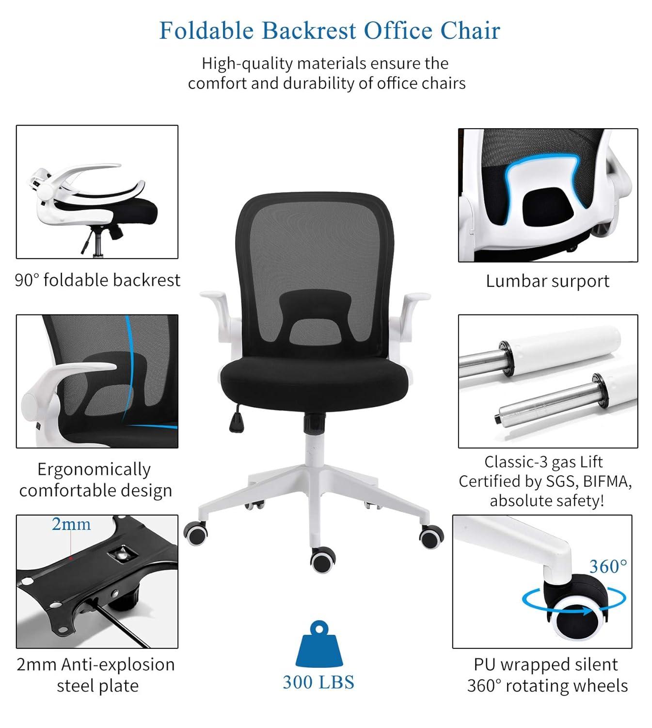 White Mesh Ergonomic Swivel Office Chair with Adjustable Arms
