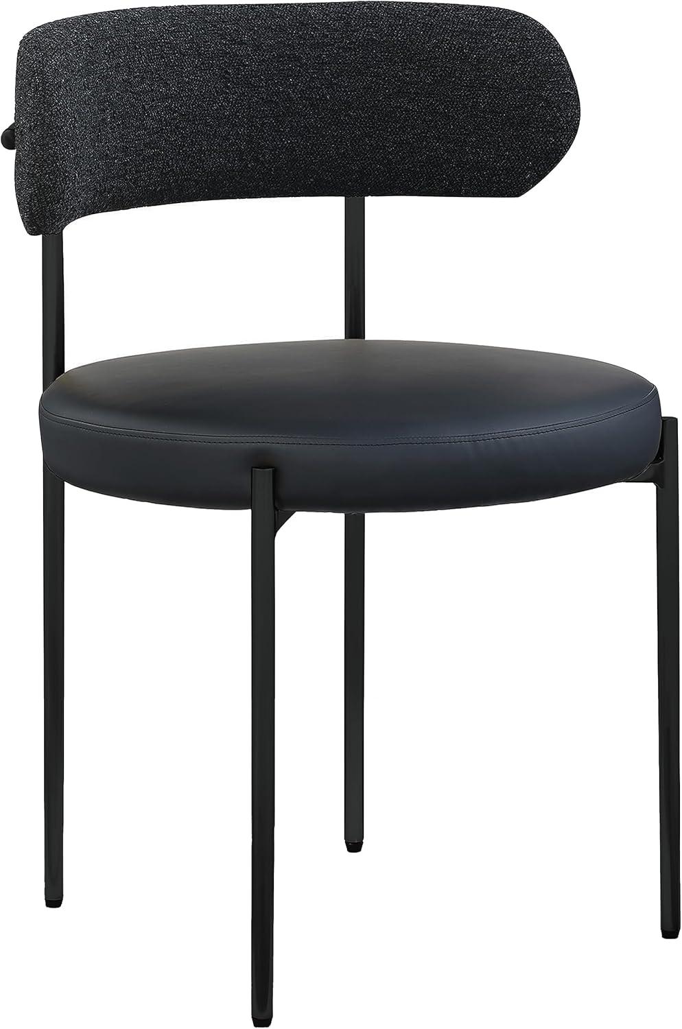 Meridian Furniture 887Black-C Beacon Collection Modern | Contemporary Upholstered Dining Chair, Rich Black Boucle Fabric, Brushed Brass Finish Iron Frame, 22" W x 21" D x 30" H, Black, Set of 2